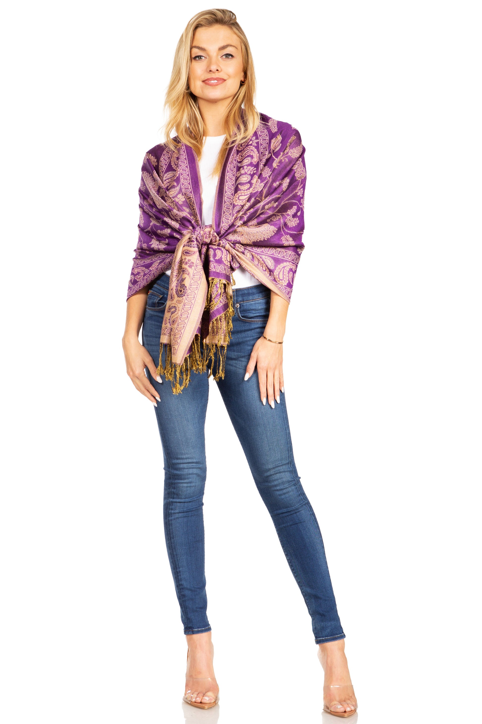 Sakkas Gianna Women's Silky Soft Reversible Floral Woven Pashmina Scarf Shawl Wrap - Concordia Style Boutique