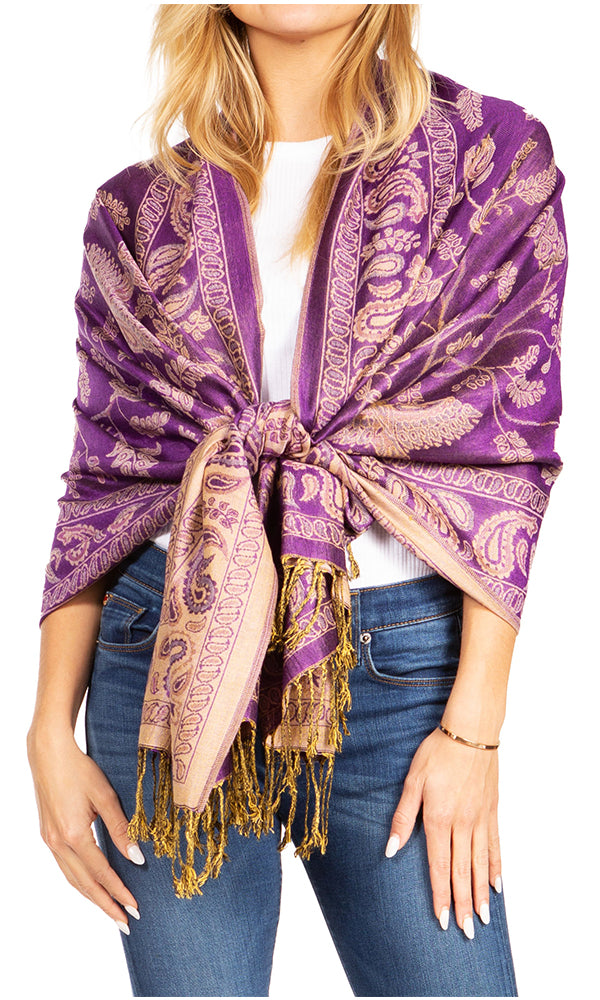 Sakkas Gianna Women's Silky Soft Reversible Floral Woven Pashmina Scarf Shawl Wrap - Concordia Style Boutique