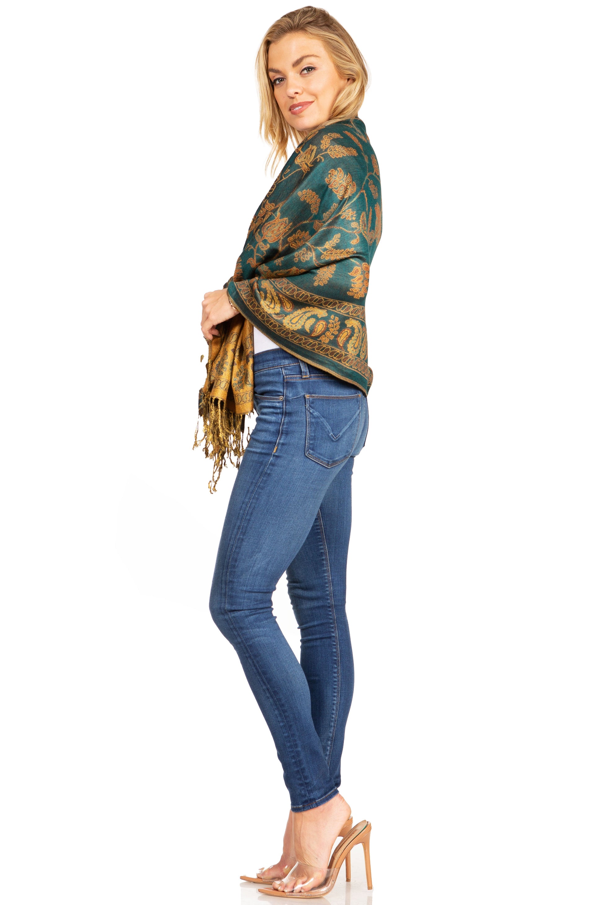 Sakkas Gianna Women's Silky Soft Reversible Floral Woven Pashmina Scarf Shawl Wrap - Concordia Style Boutique