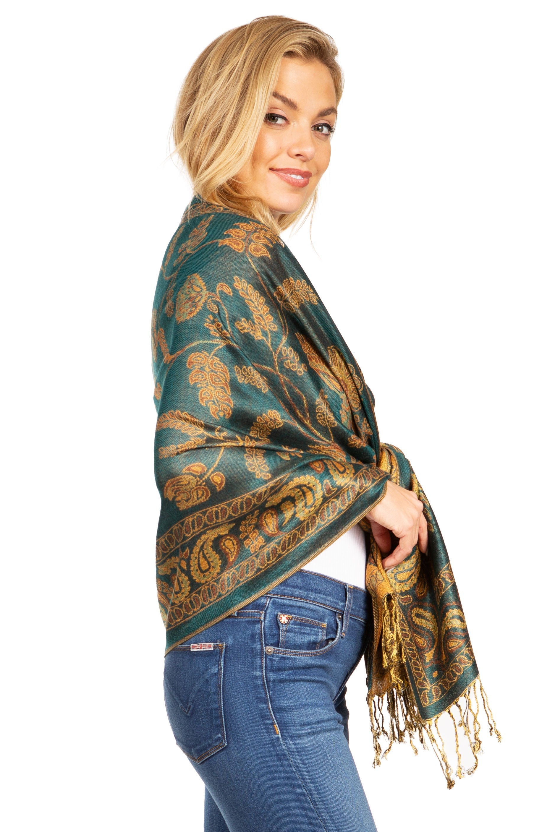 Sakkas Gianna Women's Silky Soft Reversible Floral Woven Pashmina Scarf Shawl Wrap - Concordia Style Boutique