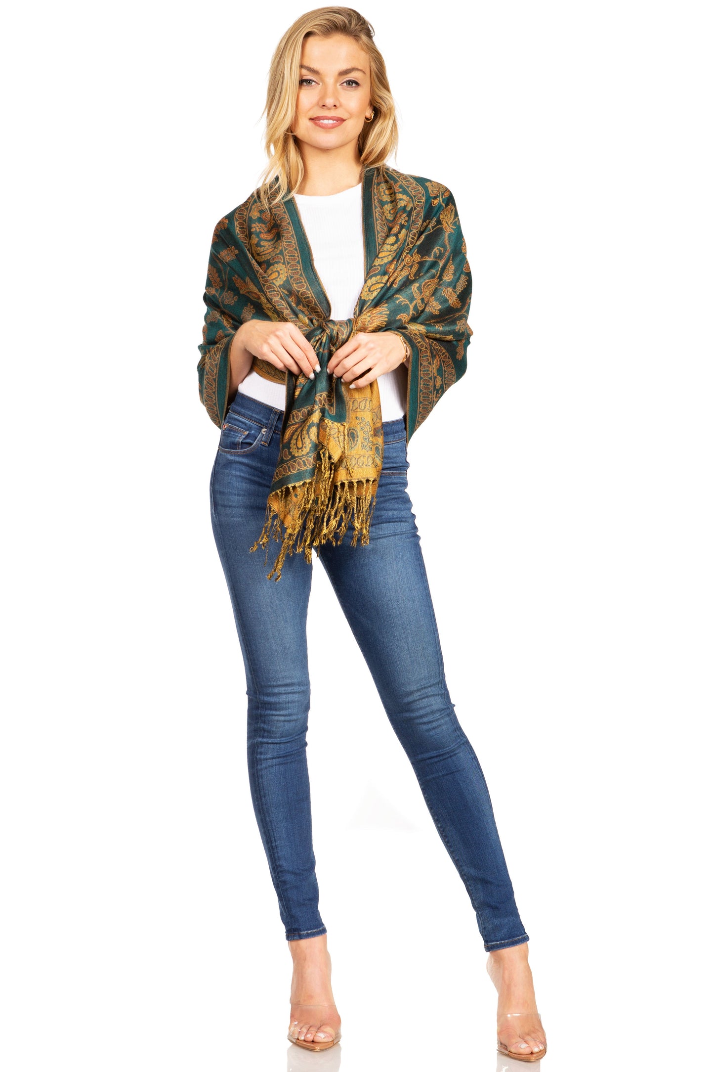 Sakkas Gianna Women's Silky Soft Reversible Floral Woven Pashmina Scarf Shawl Wrap - Concordia Style Boutique