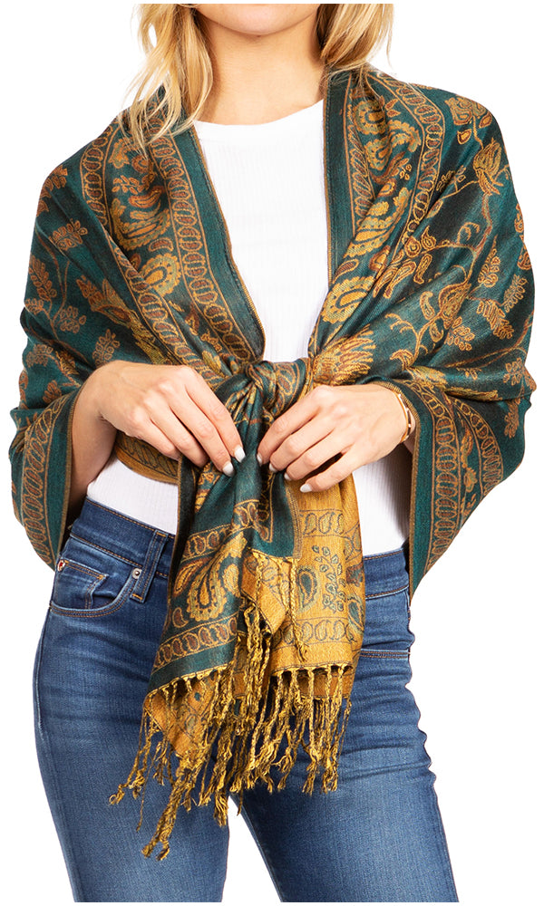 Sakkas Gianna Women's Silky Soft Reversible Floral Woven Pashmina Scarf Shawl Wrap - Concordia Style Boutique