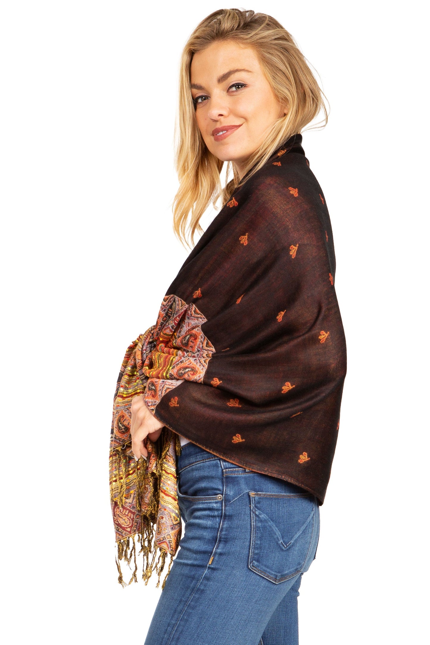 Sakkas Gianna Women's Silky Soft Reversible Floral Woven Pashmina Scarf Shawl Wrap - Concordia Style Boutique