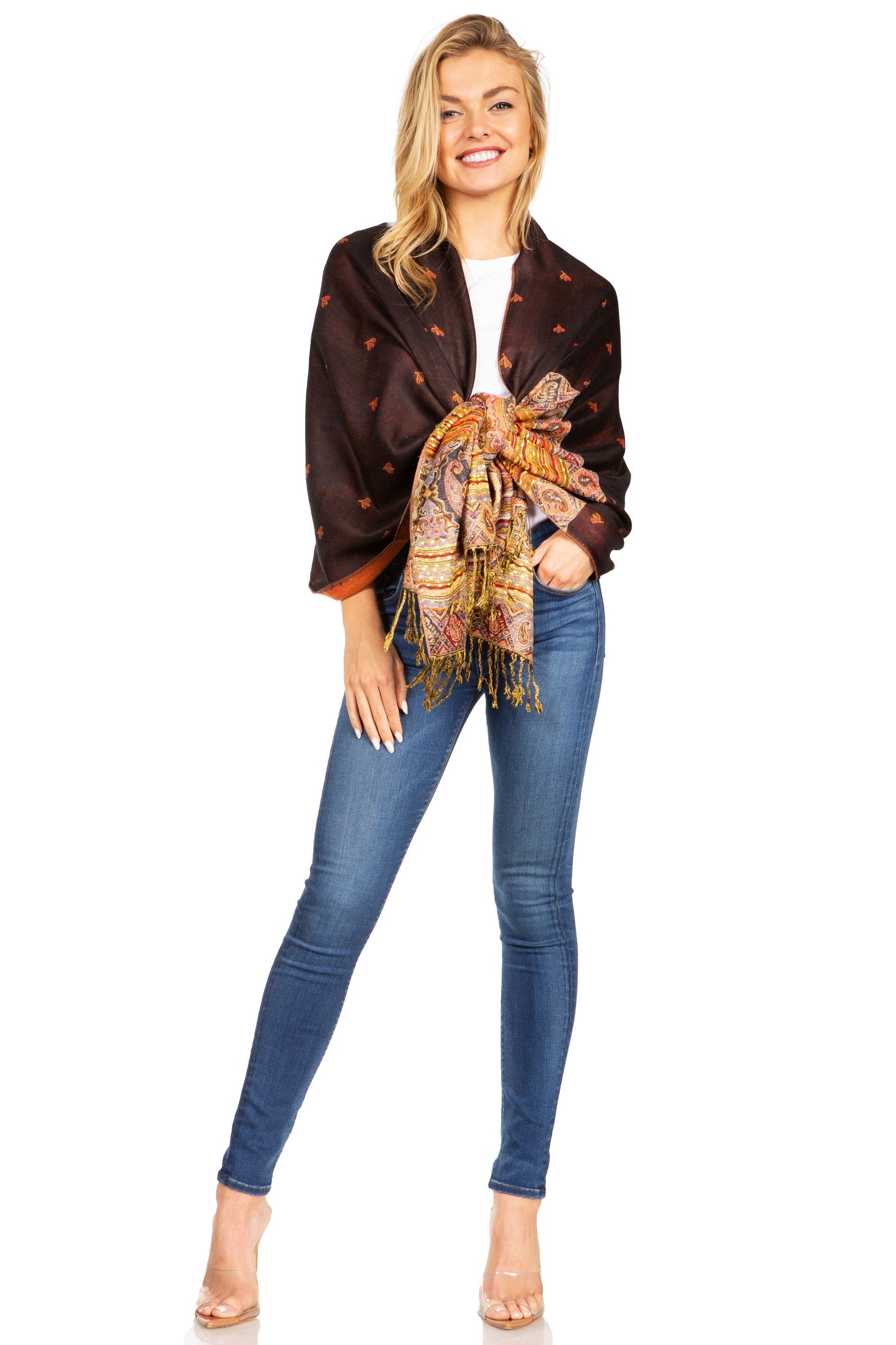 Sakkas Gianna Women's Silky Soft Reversible Floral Woven Pashmina Scarf Shawl Wrap - Concordia Style Boutique