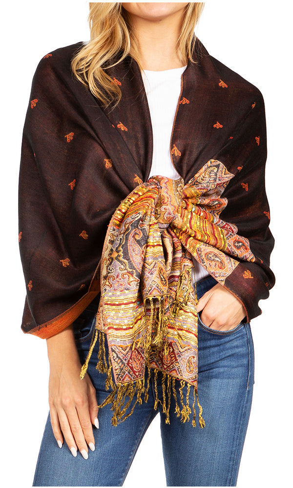 Sakkas Gianna Women's Silky Soft Reversible Floral Woven Pashmina Scarf Shawl Wrap - Concordia Style Boutique