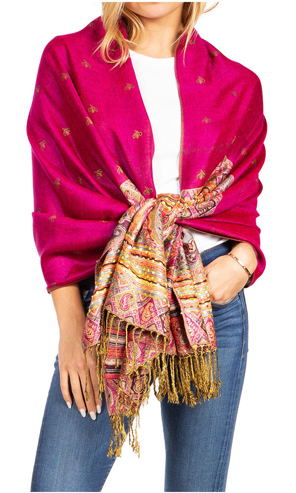 Sakkas Gianna Women's Silky Soft Reversible Floral Woven Pashmina Scarf Shawl Wrap - Concordia Style Boutique
