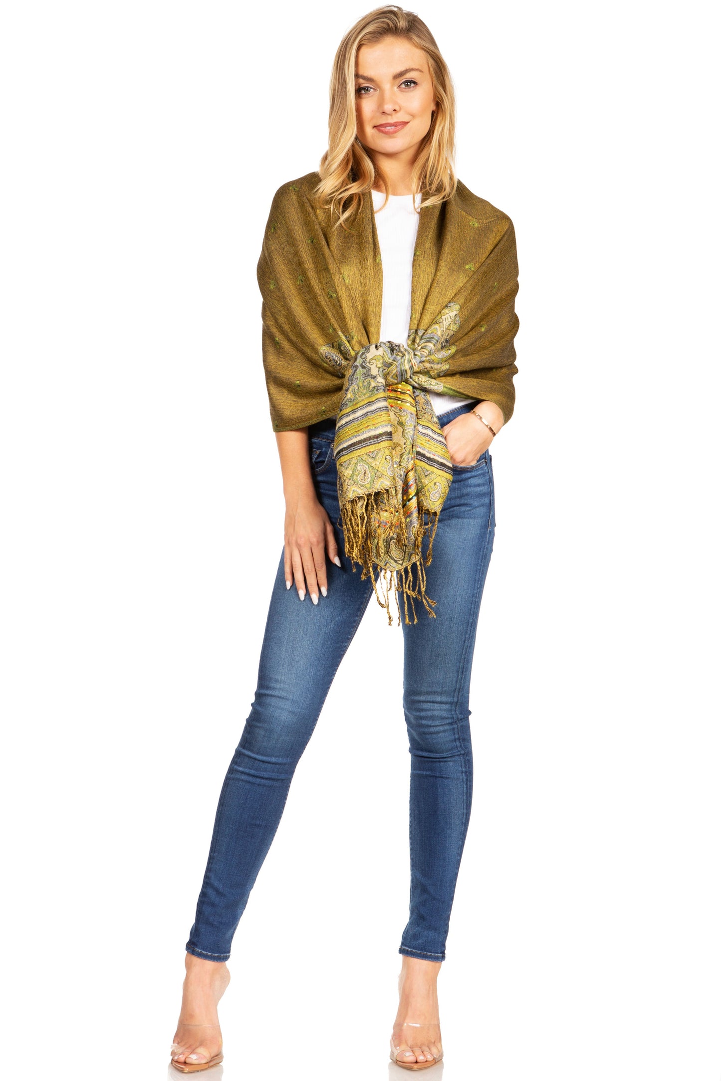 Sakkas Gianna Women's Silky Soft Reversible Floral Woven Pashmina Scarf Shawl Wrap - Concordia Style Boutique