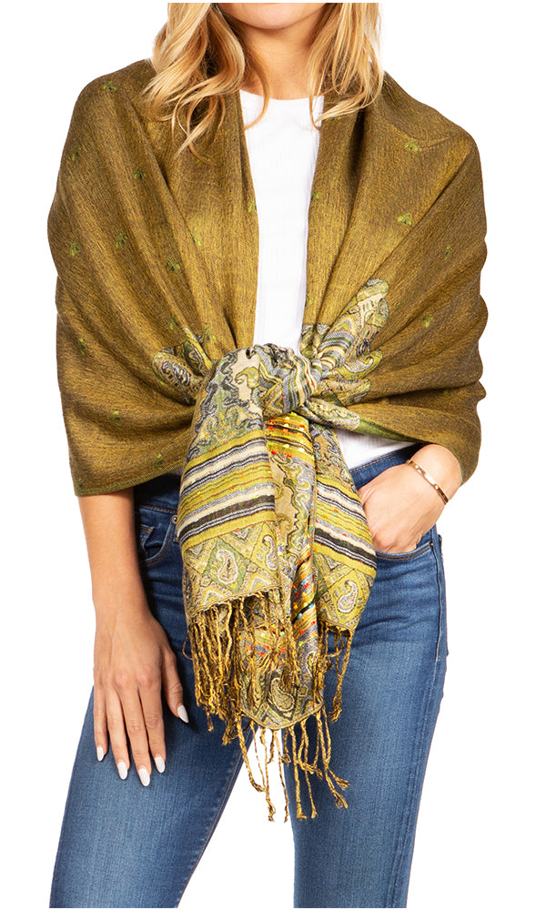 Sakkas Gianna Women's Silky Soft Reversible Floral Woven Pashmina Scarf Shawl Wrap - Concordia Style Boutique