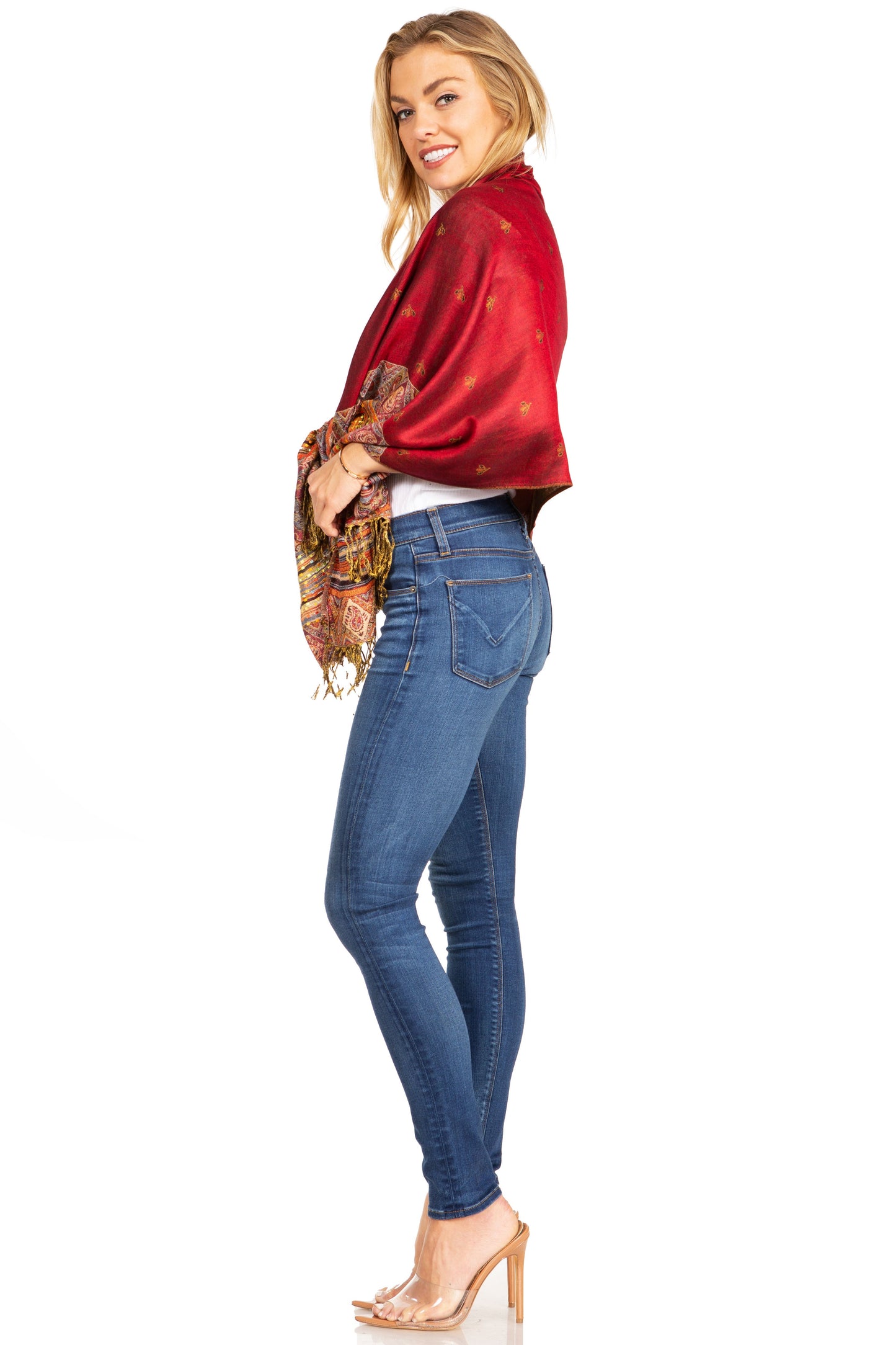 Sakkas Gianna Women's Silky Soft Reversible Floral Woven Pashmina Scarf Shawl Wrap - Concordia Style Boutique
