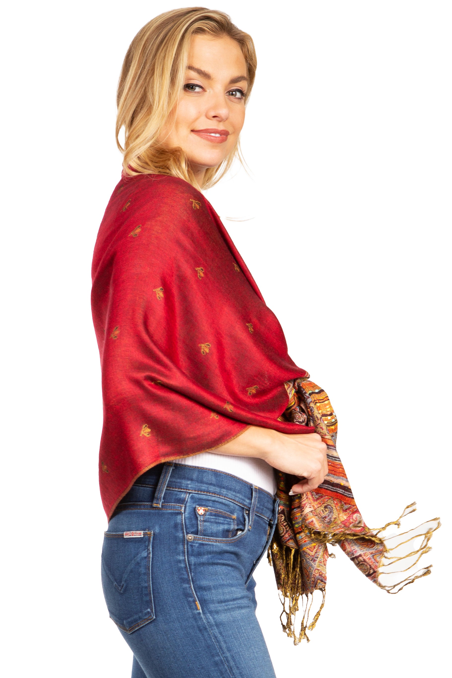 Sakkas Gianna Women's Silky Soft Reversible Floral Woven Pashmina Scarf Shawl Wrap - Concordia Style Boutique