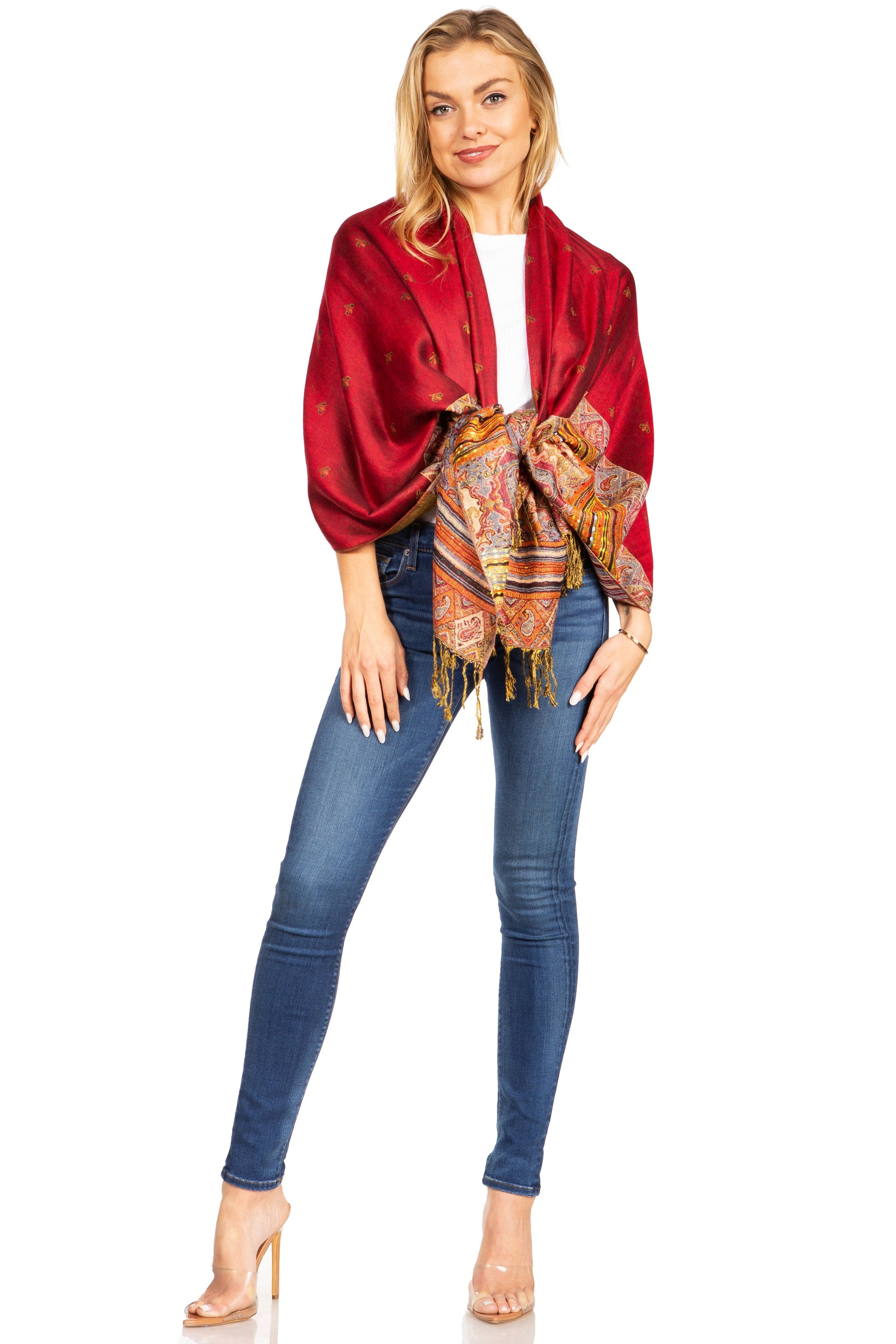 Sakkas Gianna Women's Silky Soft Reversible Floral Woven Pashmina Scarf Shawl Wrap - Concordia Style Boutique