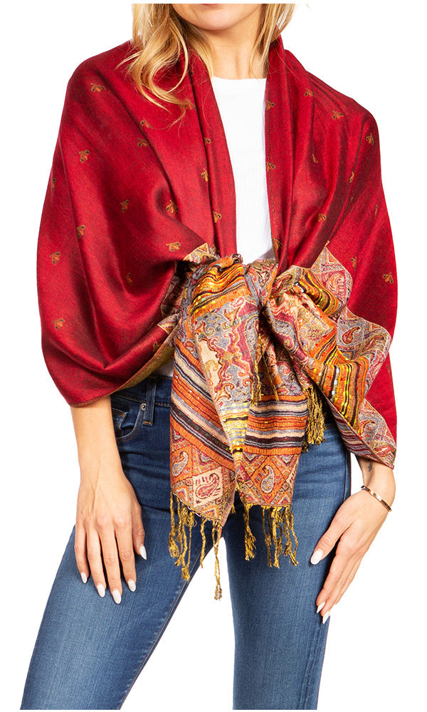 Sakkas Gianna Women's Silky Soft Reversible Floral Woven Pashmina Scarf Shawl Wrap - Concordia Style Boutique