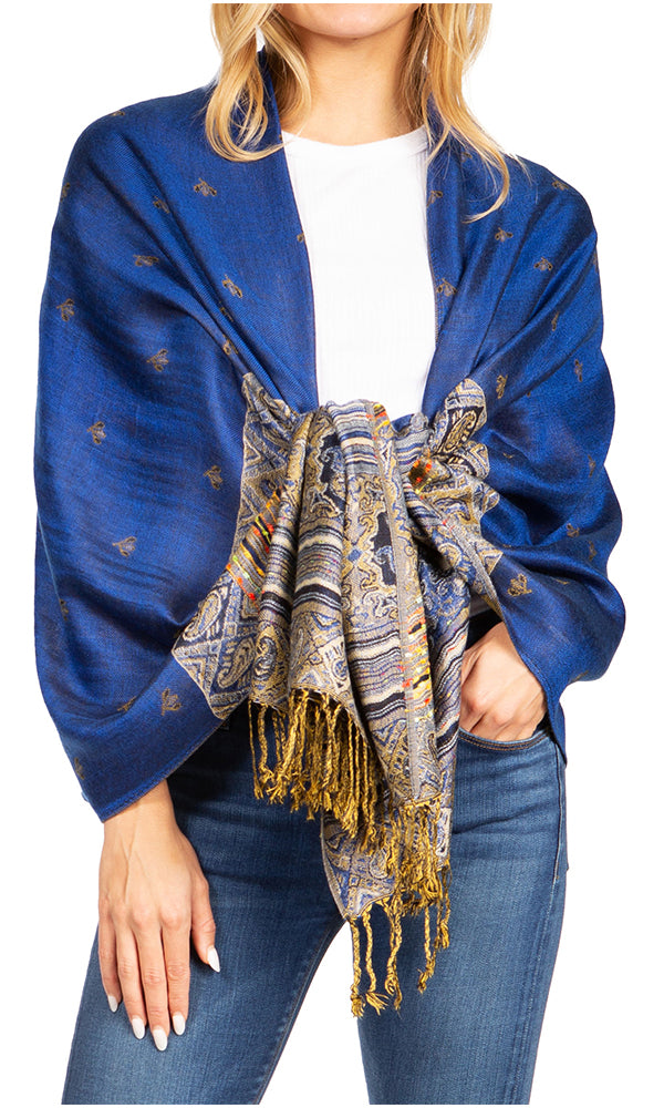 Sakkas Gianna Women's Silky Soft Reversible Floral Woven Pashmina Scarf Shawl Wrap - Concordia Style Boutique