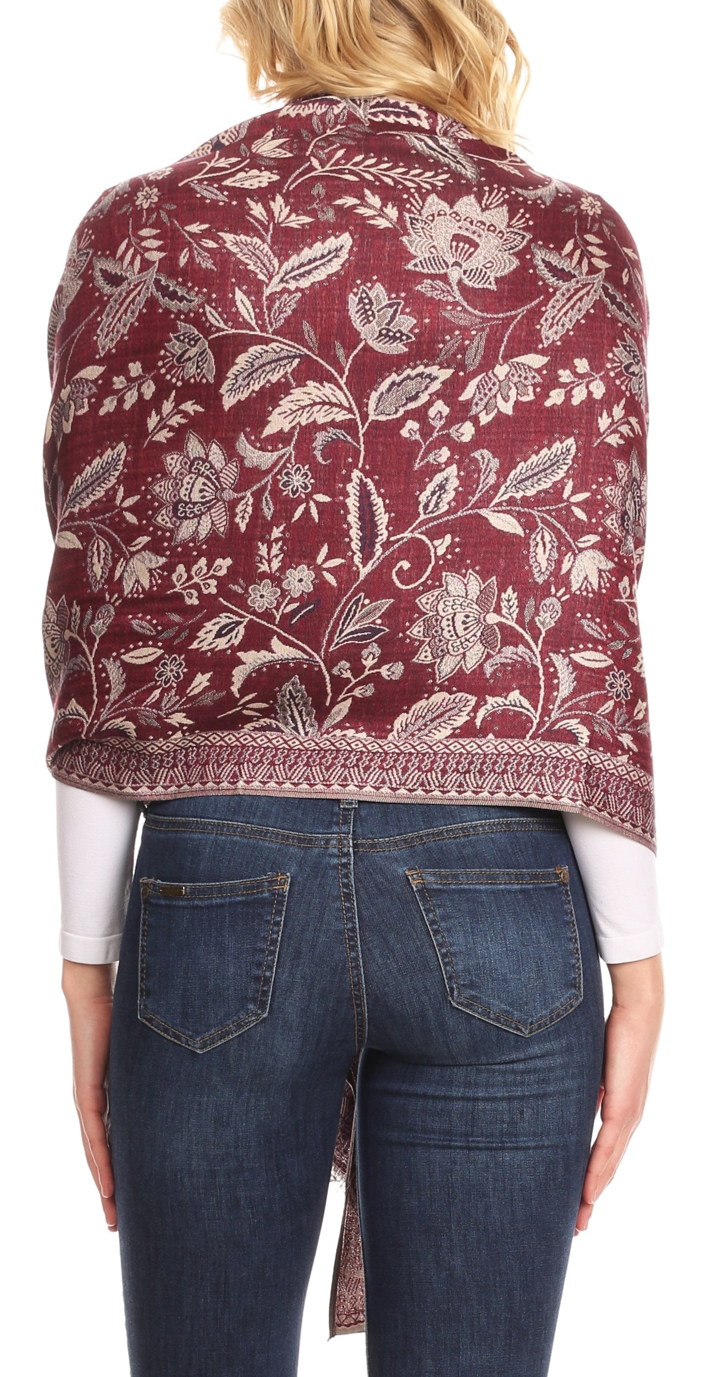 Sakkas Gianna Women's Silky Soft Reversible Floral Woven Pashmina Scarf Shawl Wrap - Concordia Style Boutique