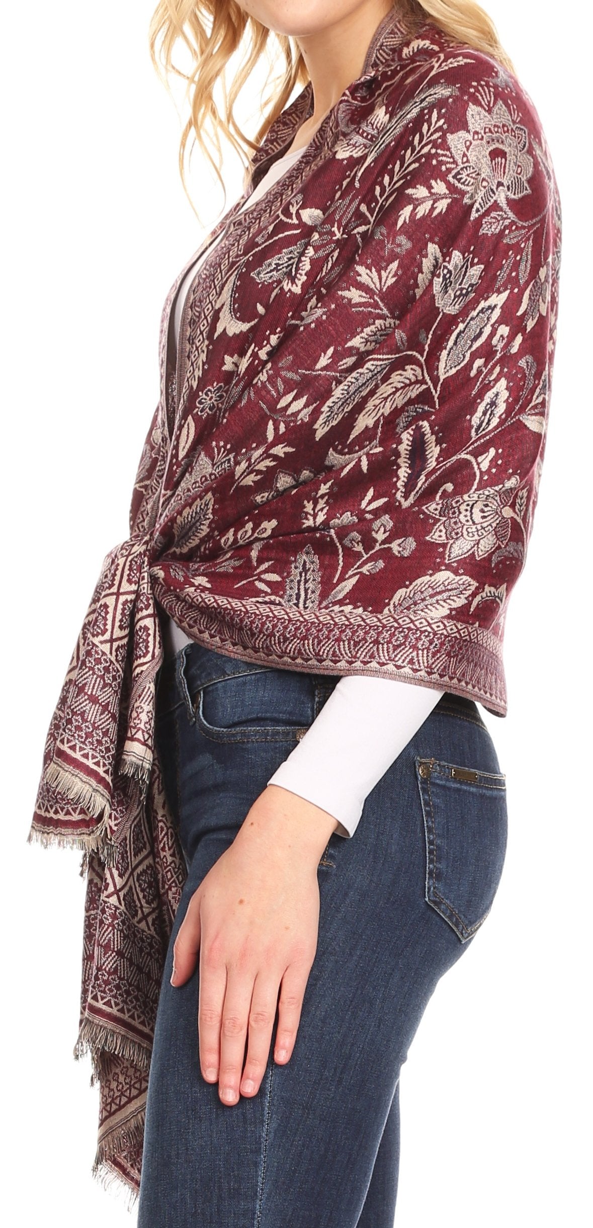 Sakkas Gianna Women's Silky Soft Reversible Floral Woven Pashmina Scarf Shawl Wrap - Concordia Style Boutique