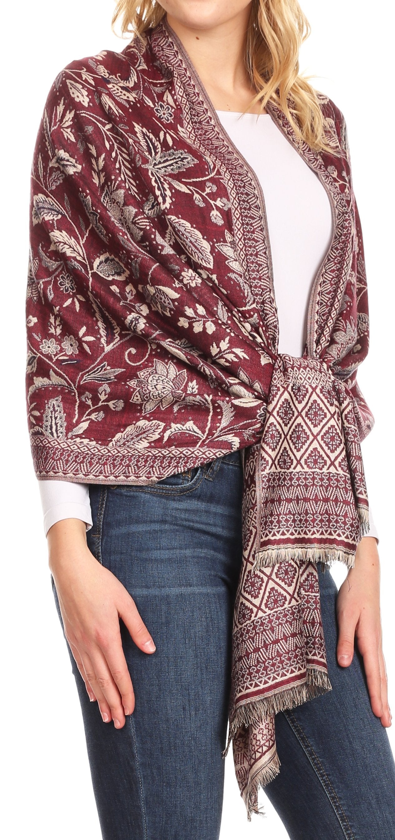 Sakkas Gianna Women's Silky Soft Reversible Floral Woven Pashmina Scarf Shawl Wrap - Concordia Style Boutique