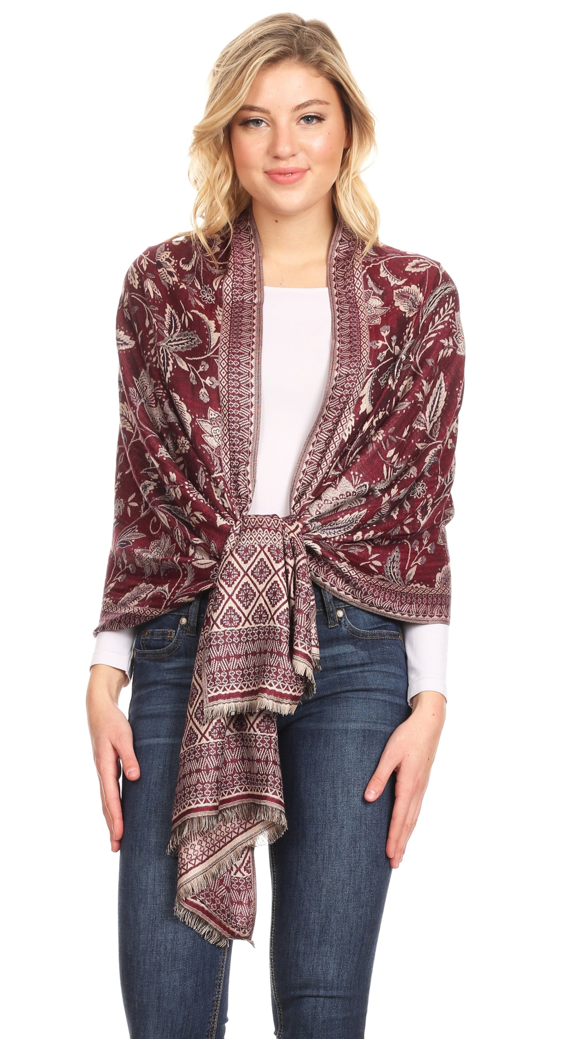 Sakkas Gianna Women's Silky Soft Reversible Floral Woven Pashmina Scarf Shawl Wrap - Concordia Style Boutique