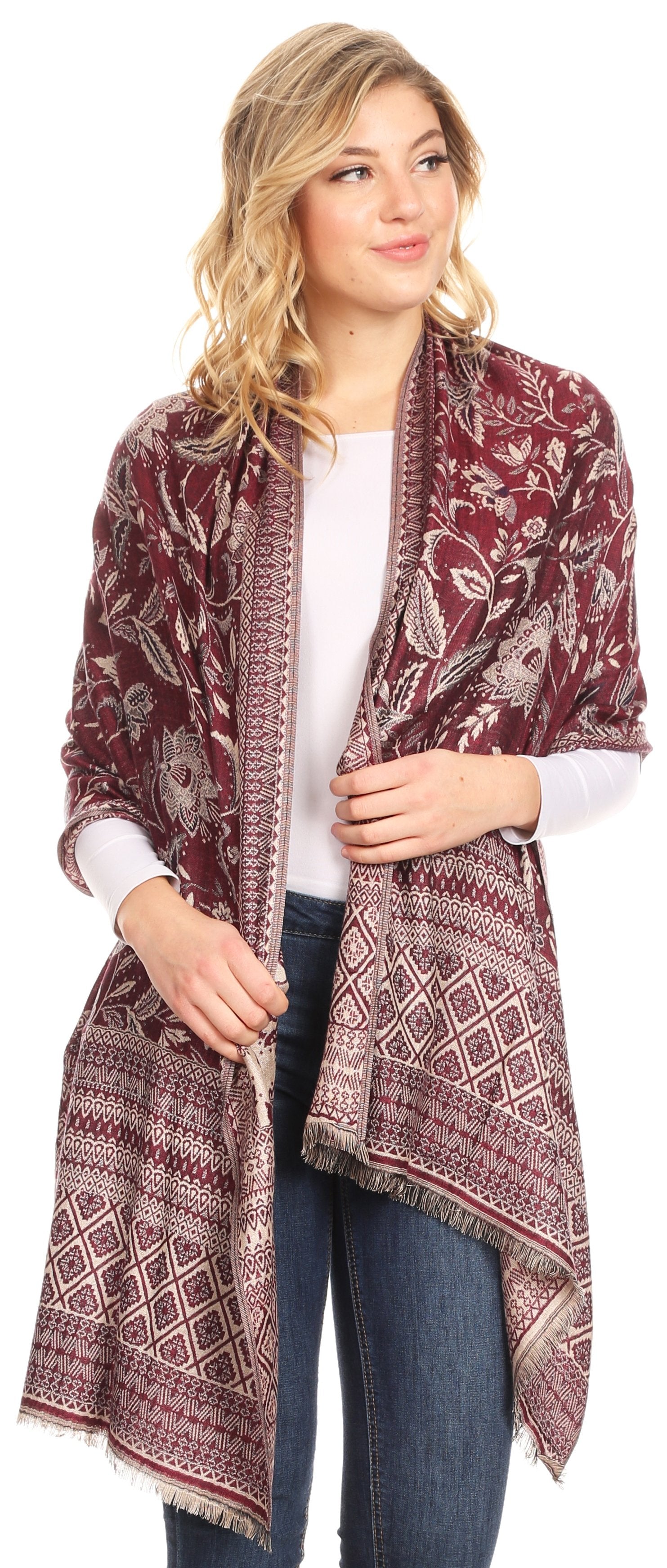 Sakkas Gianna Women's Silky Soft Reversible Floral Woven Pashmina Scarf Shawl Wrap - Concordia Style Boutique