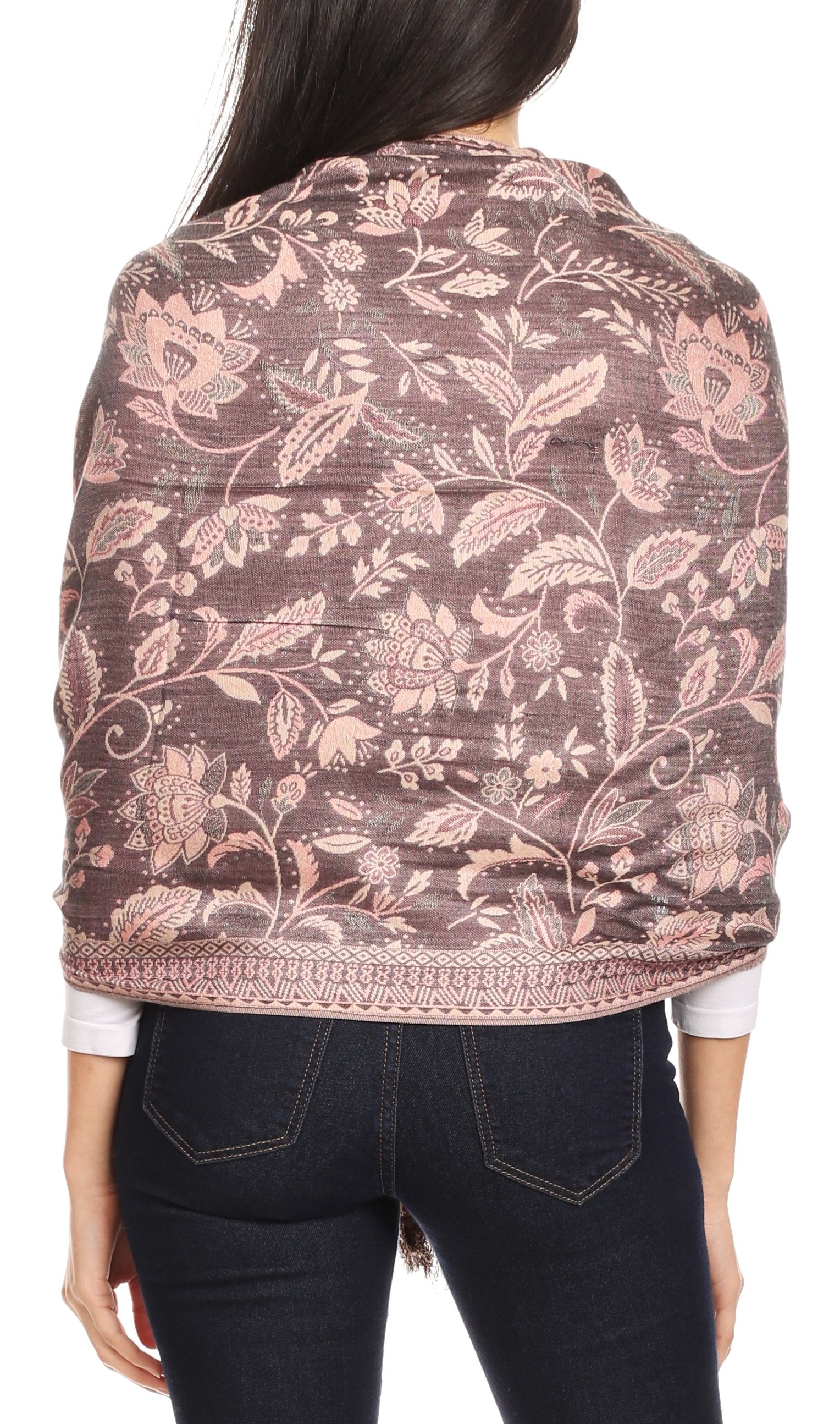 Sakkas Gianna Women's Silky Soft Reversible Floral Woven Pashmina Scarf Shawl Wrap - Concordia Style Boutique