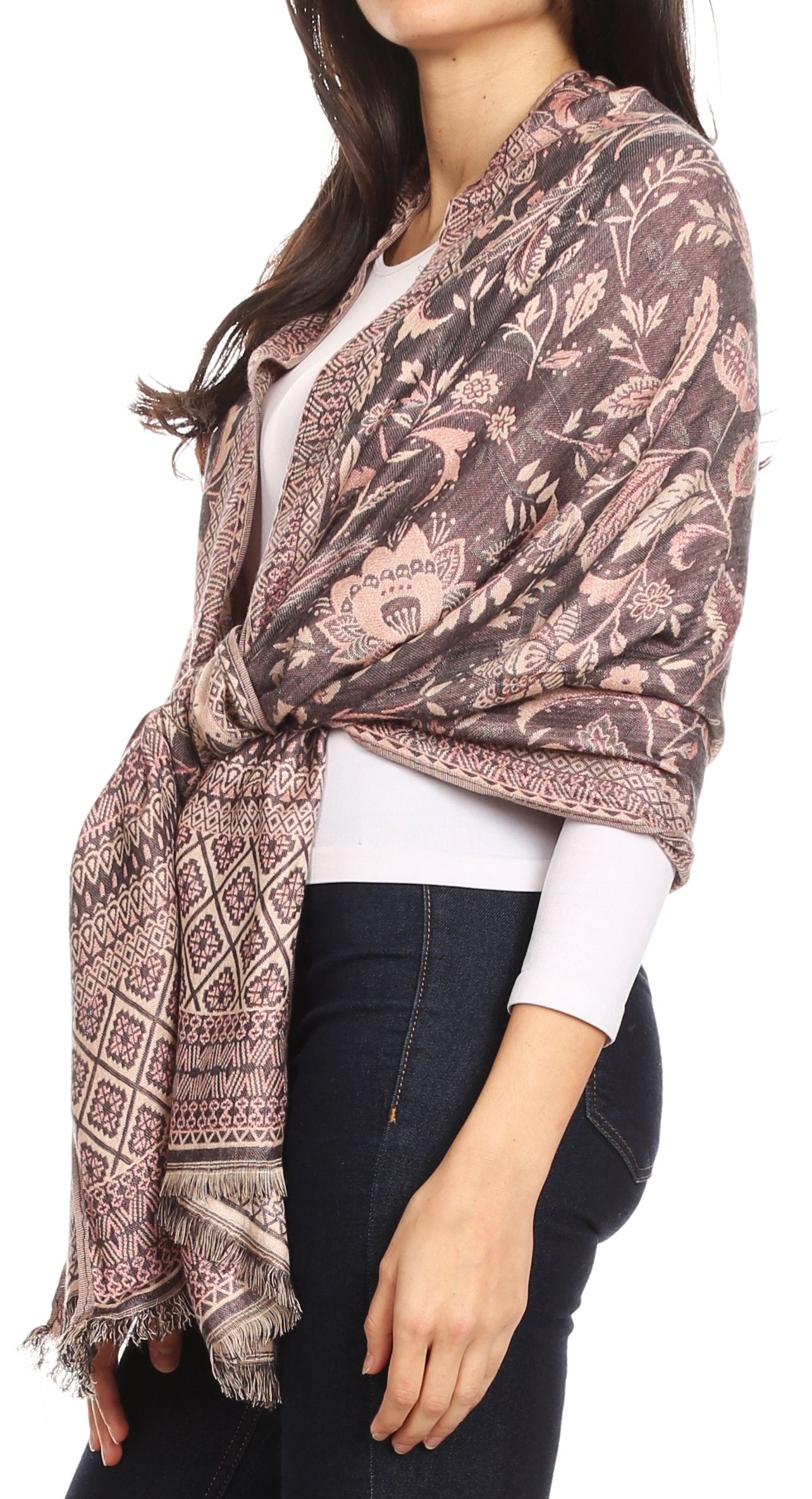 Sakkas Gianna Women's Silky Soft Reversible Floral Woven Pashmina Scarf Shawl Wrap - Concordia Style Boutique