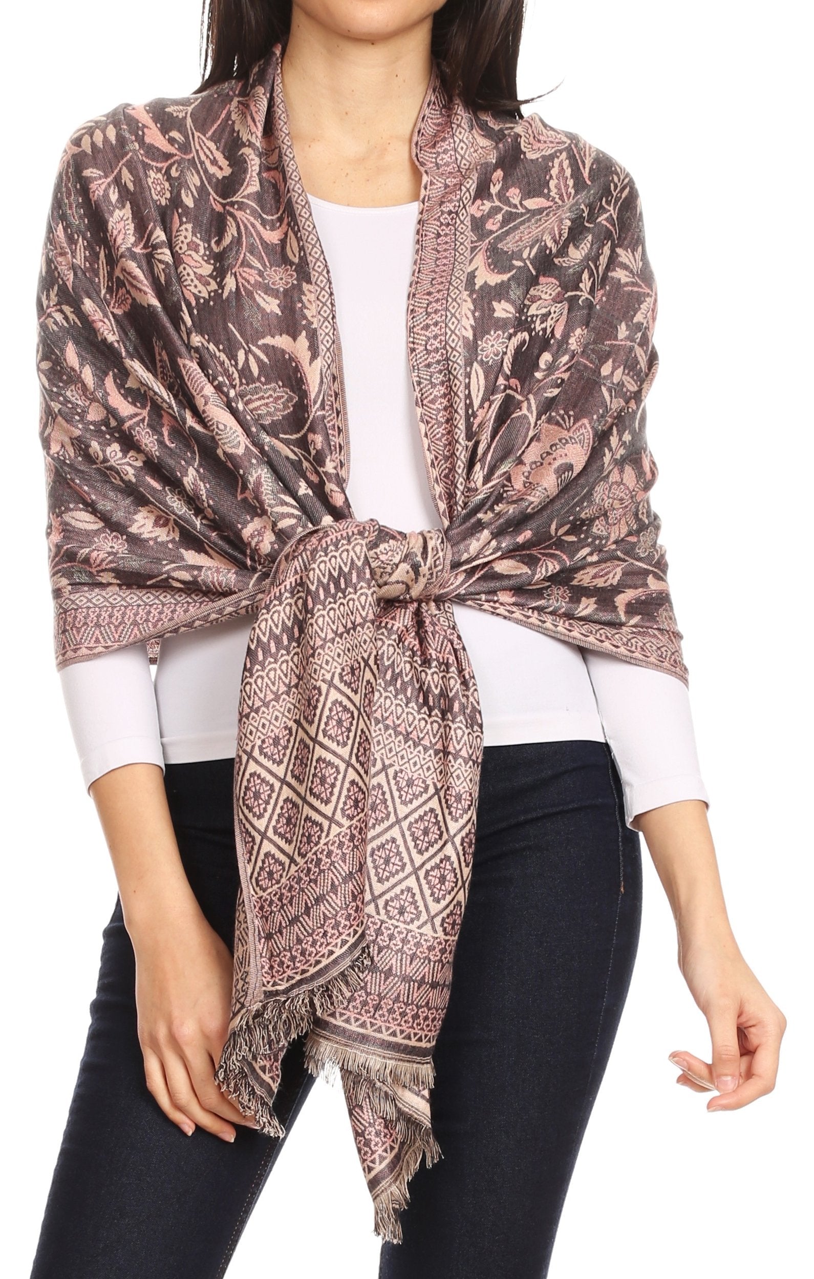 Sakkas Gianna Women's Silky Soft Reversible Floral Woven Pashmina Scarf Shawl Wrap - Concordia Style Boutique