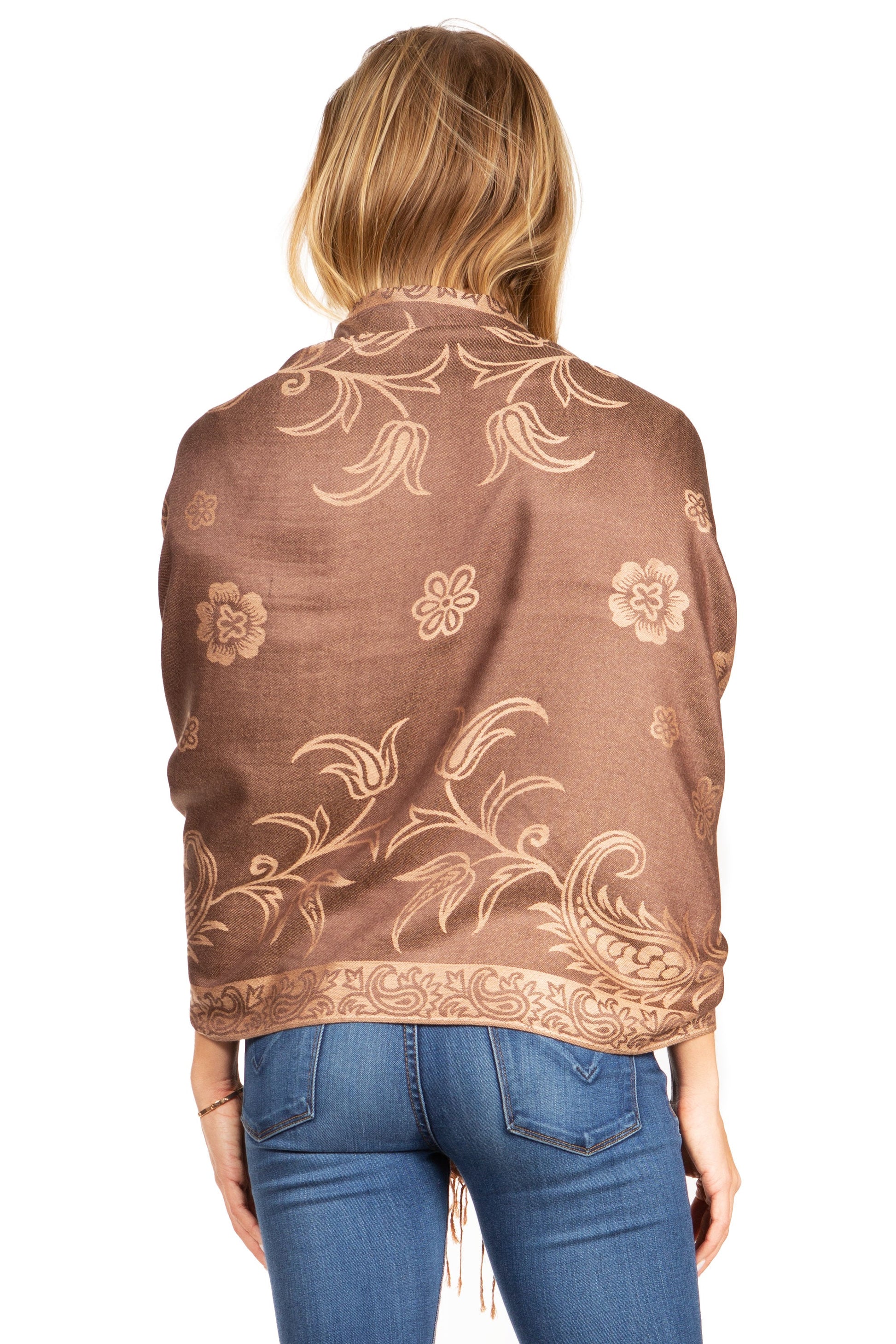 Sakkas Damari Women's Silky Soft Reversible Border Woven Pashmina Scarf Shawl Wrap - Concordia Style Boutique