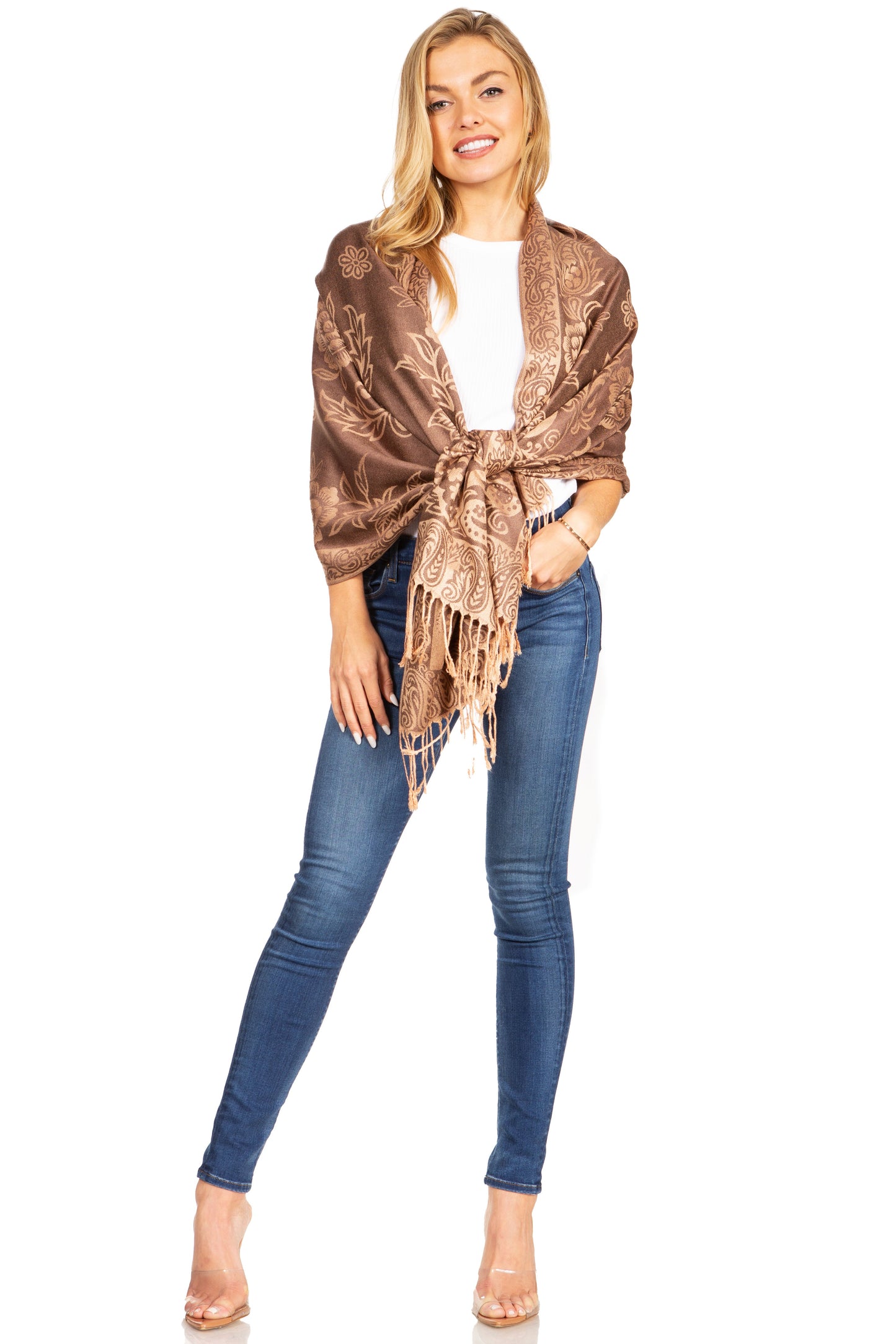 Sakkas Damari Women's Silky Soft Reversible Border Woven Pashmina Scarf Shawl Wrap - Concordia Style Boutique