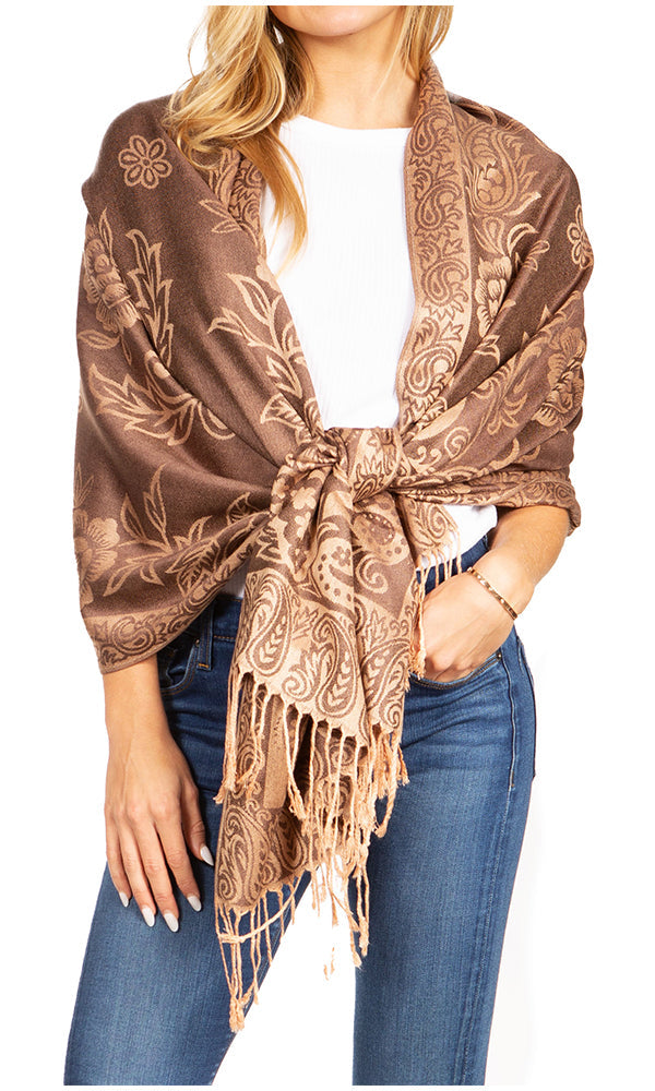 Sakkas Damari Women's Silky Soft Reversible Border Woven Pashmina Scarf Shawl Wrap - Concordia Style Boutique