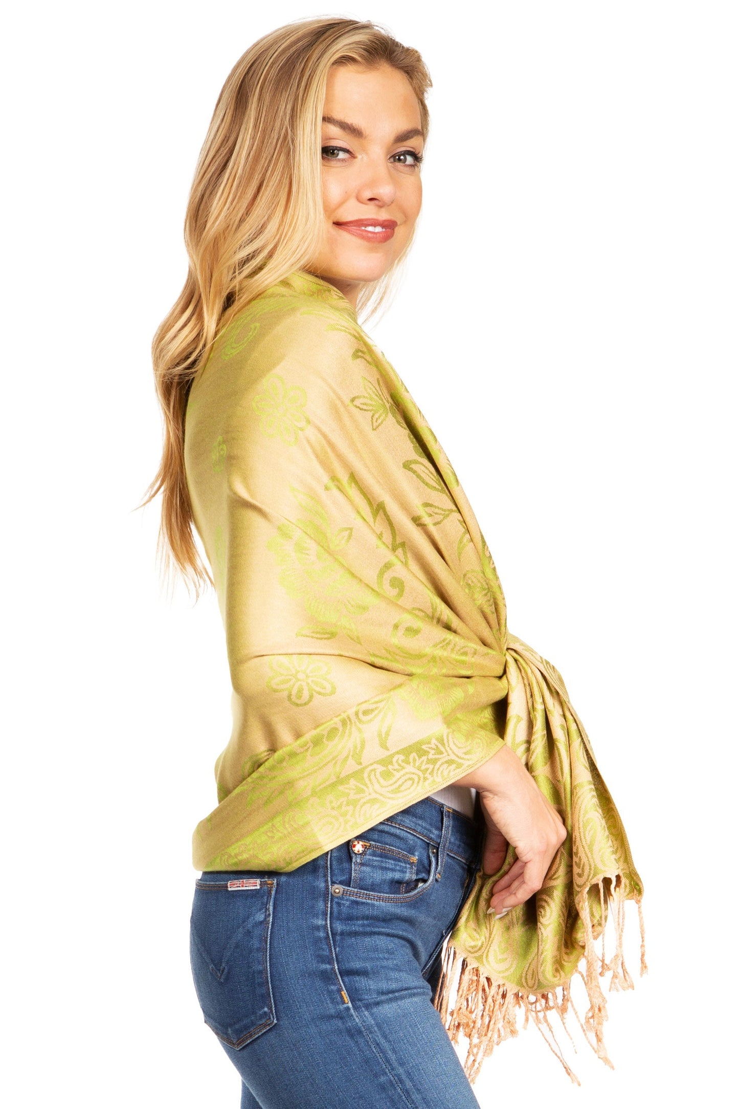Sakkas Damari Women's Silky Soft Reversible Border Woven Pashmina Scarf Shawl Wrap - Concordia Style Boutique
