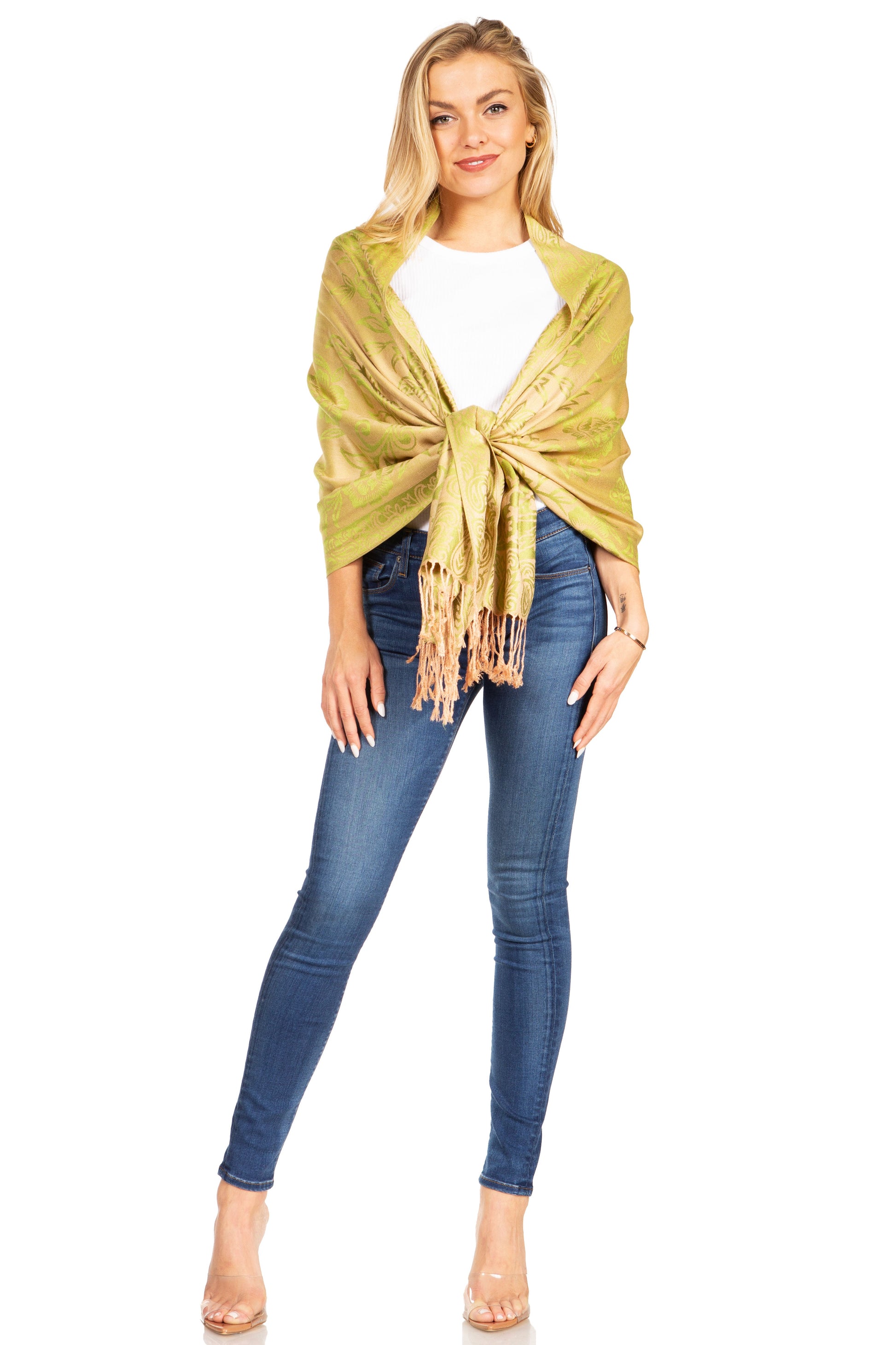 Sakkas Damari Women's Silky Soft Reversible Border Woven Pashmina Scarf Shawl Wrap - Concordia Style Boutique
