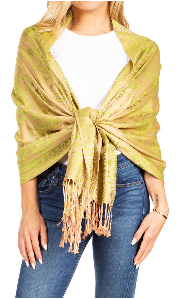 Sakkas Damari Women's Silky Soft Reversible Border Woven Pashmina Scarf Shawl Wrap - Concordia Style Boutique