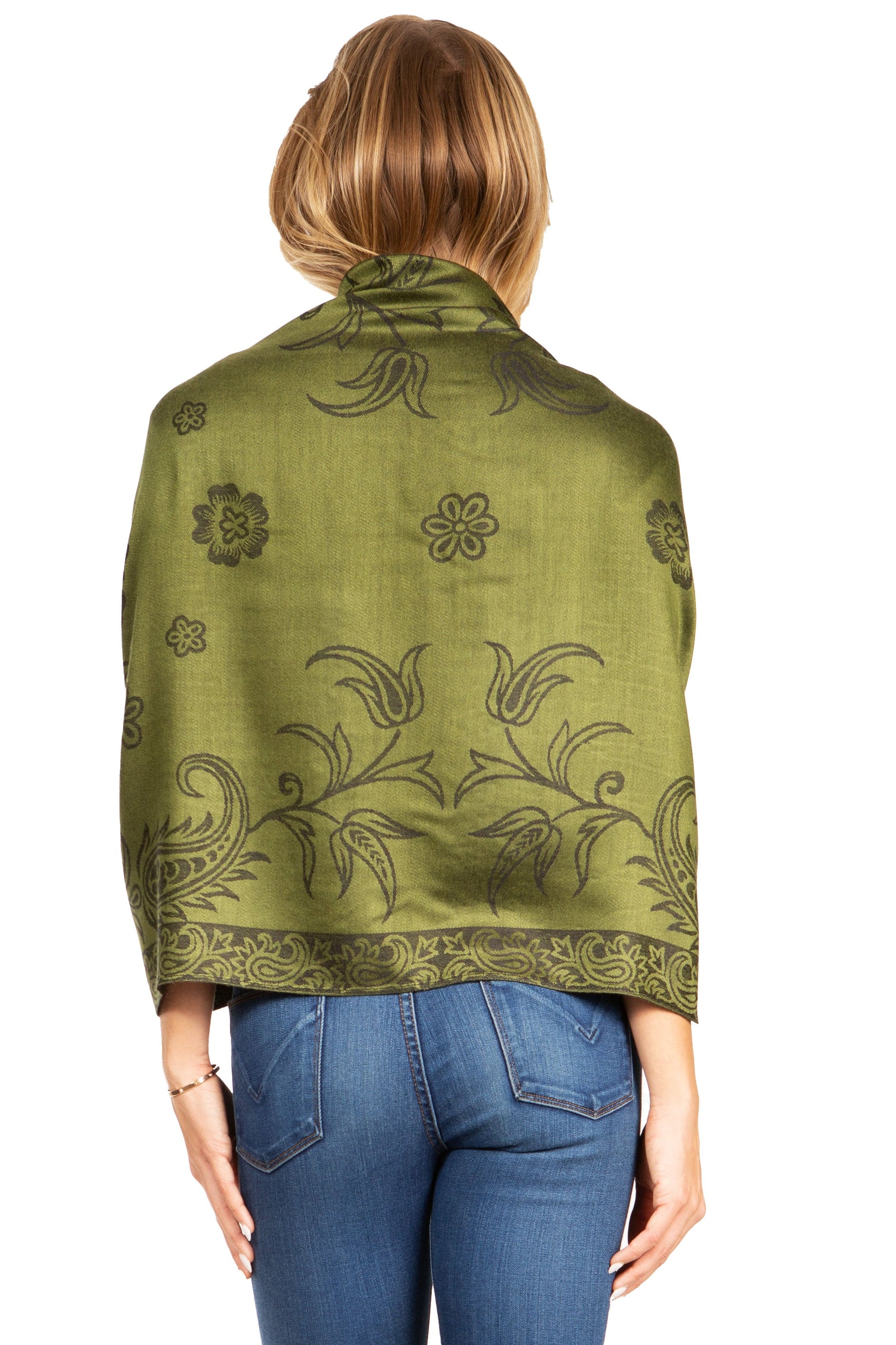 Sakkas Damari Women's Silky Soft Reversible Border Woven Pashmina Scarf Shawl Wrap - Concordia Style Boutique