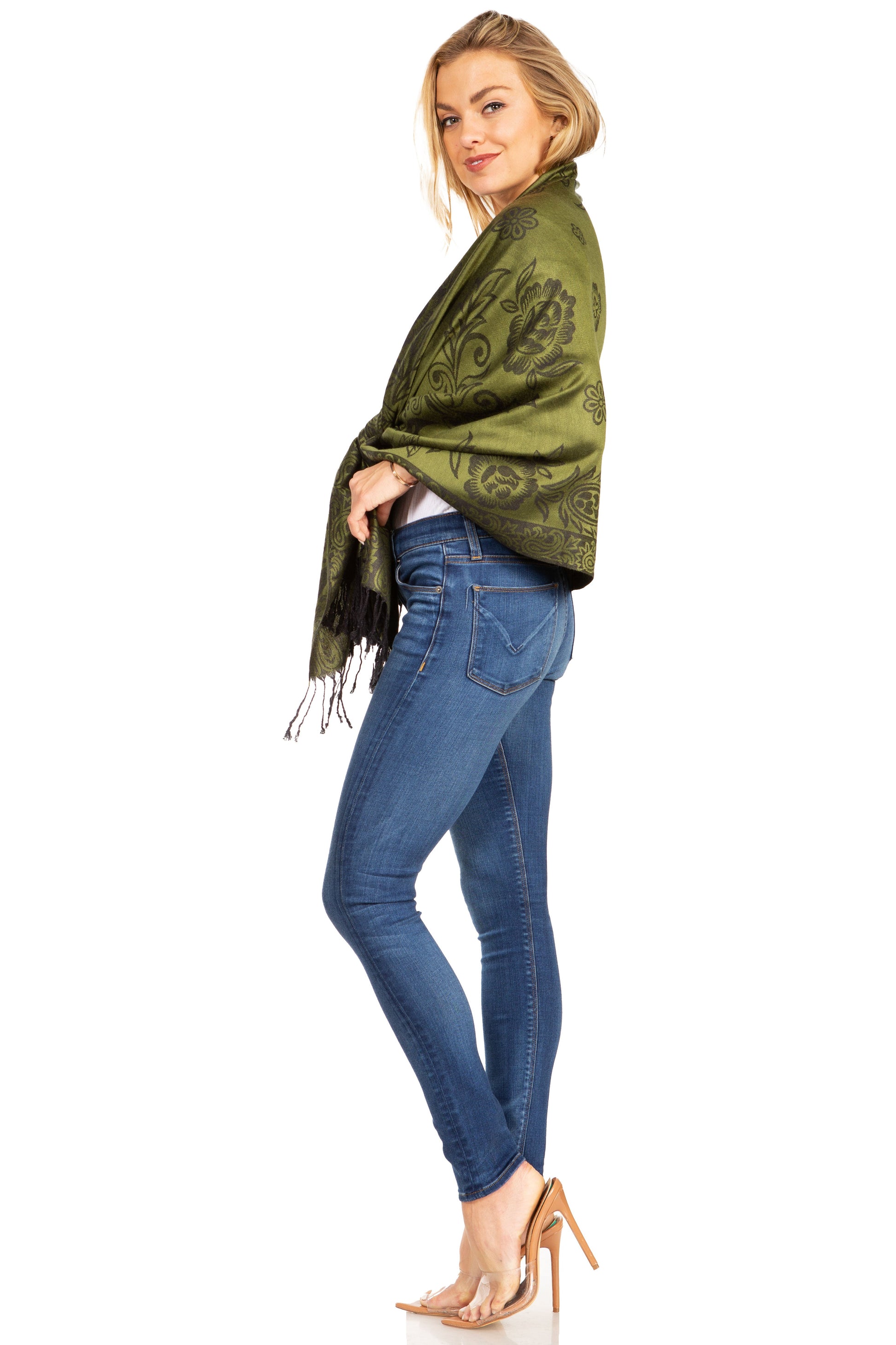 Sakkas Damari Women's Silky Soft Reversible Border Woven Pashmina Scarf Shawl Wrap - Concordia Style Boutique