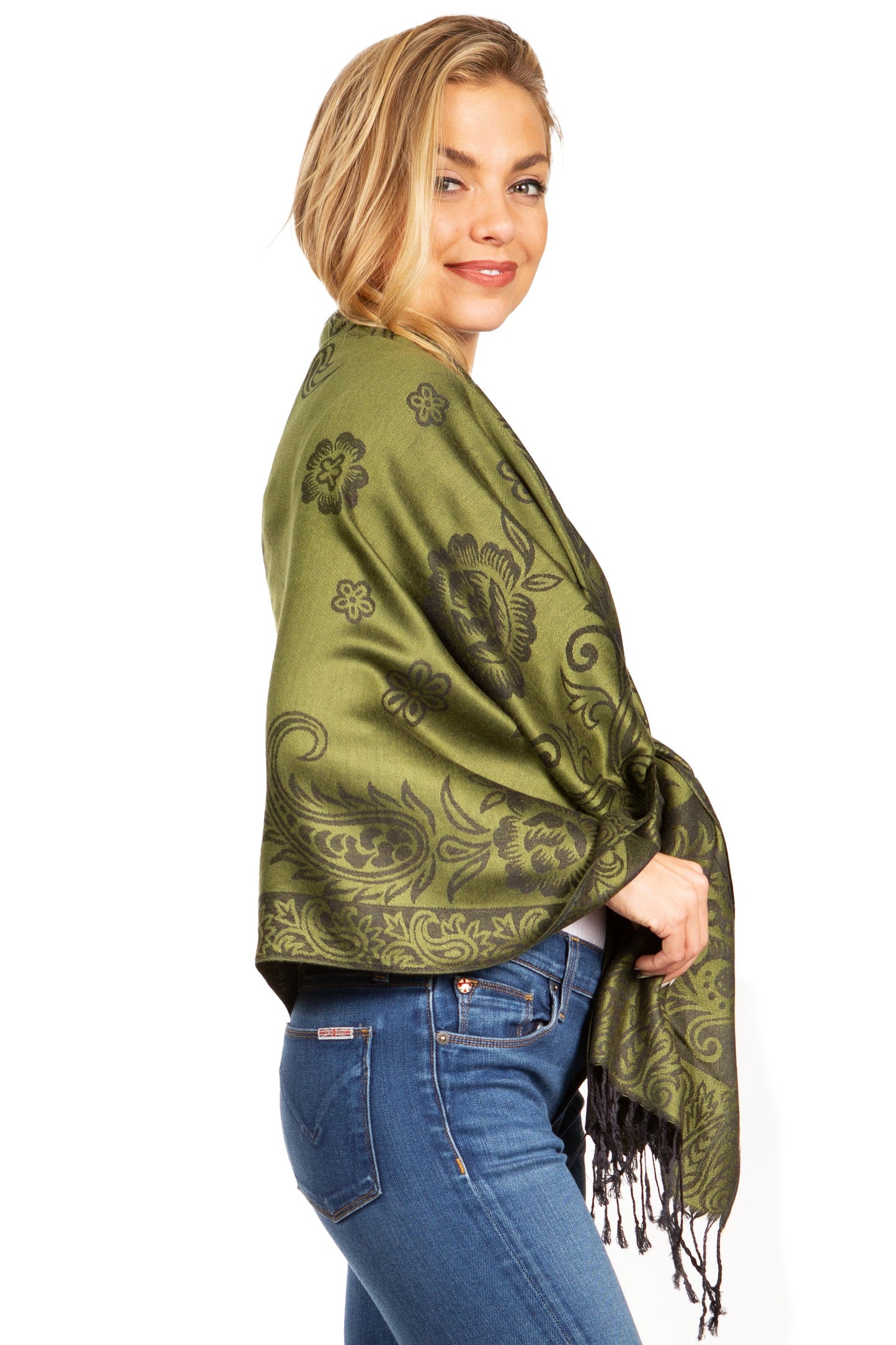 Sakkas Damari Women's Silky Soft Reversible Border Woven Pashmina Scarf Shawl Wrap - Concordia Style Boutique