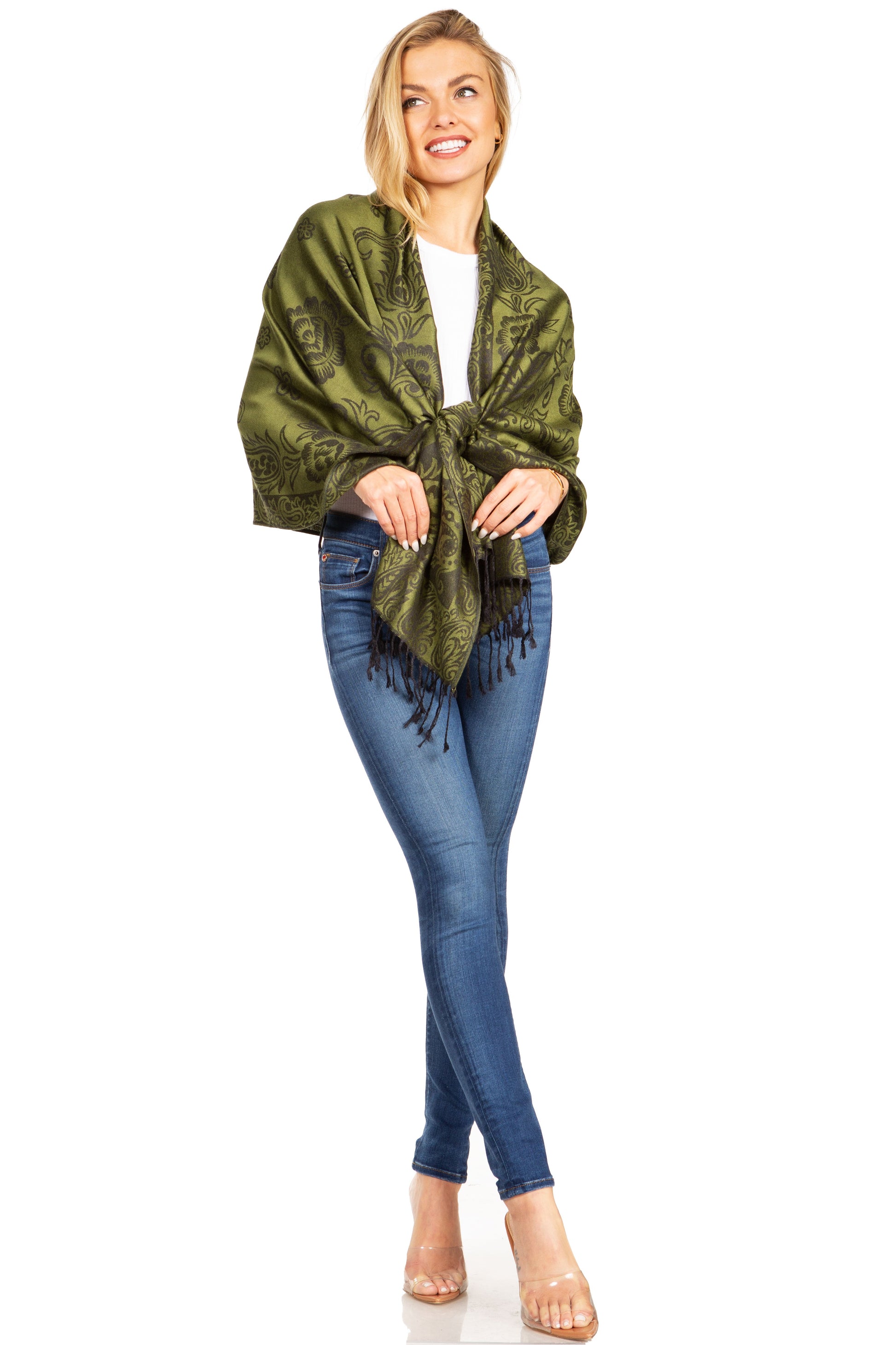 Sakkas Damari Women's Silky Soft Reversible Border Woven Pashmina Scarf Shawl Wrap - Concordia Style Boutique