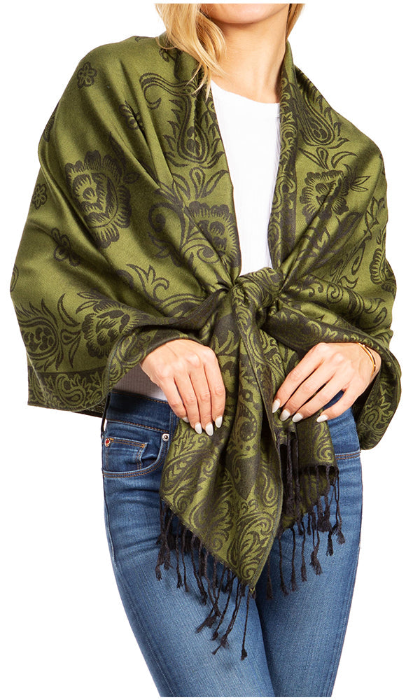 Sakkas Damari Women's Silky Soft Reversible Border Woven Pashmina Scarf Shawl Wrap - Concordia Style Boutique
