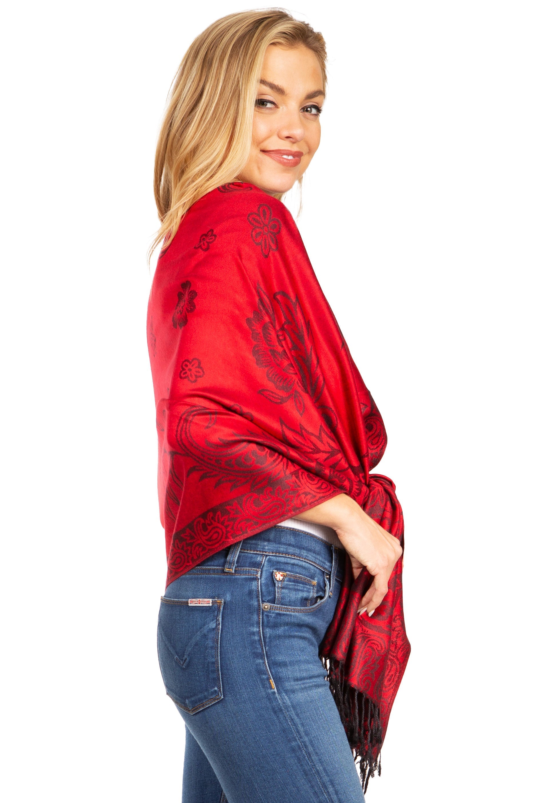 Sakkas Damari Women's Silky Soft Reversible Border Woven Pashmina Scarf Shawl Wrap - Concordia Style Boutique