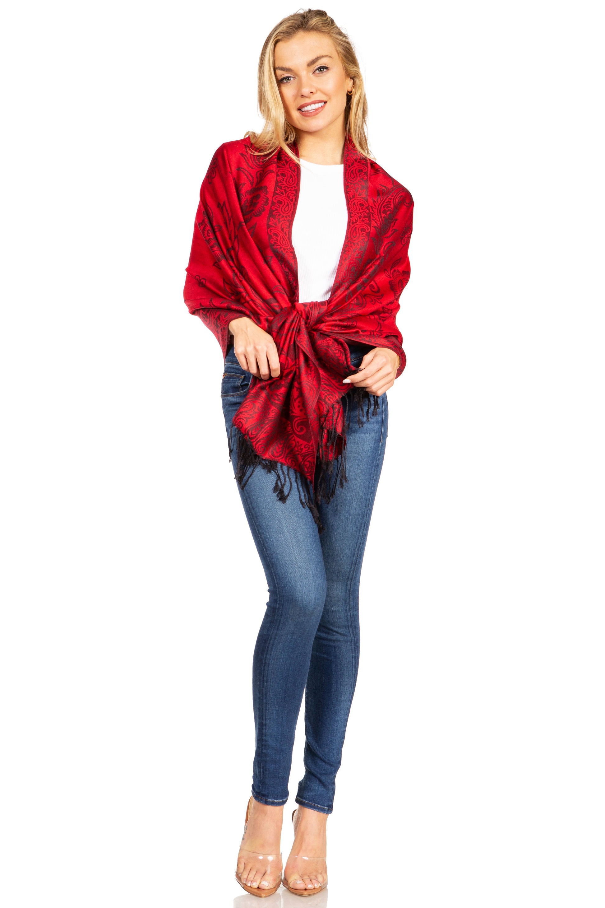 Sakkas Damari Women's Silky Soft Reversible Border Woven Pashmina Scarf Shawl Wrap - Concordia Style Boutique