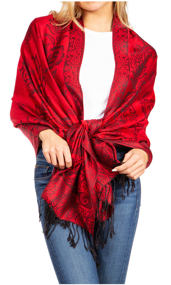 Sakkas Damari Women's Silky Soft Reversible Border Woven Pashmina Scarf Shawl Wrap - Concordia Style Boutique