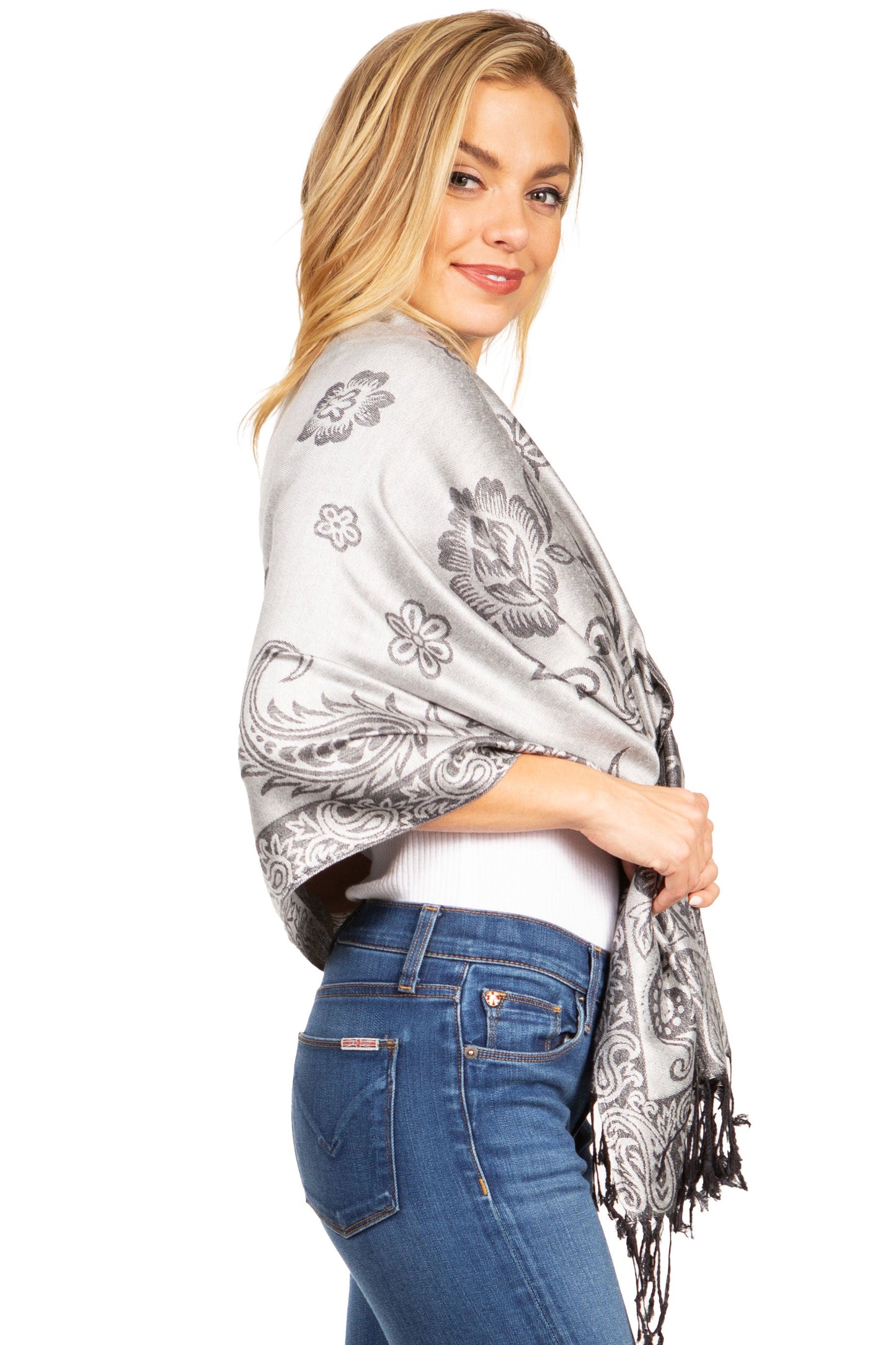 Sakkas Damari Women's Silky Soft Reversible Border Woven Pashmina Scarf Shawl Wrap - Concordia Style Boutique