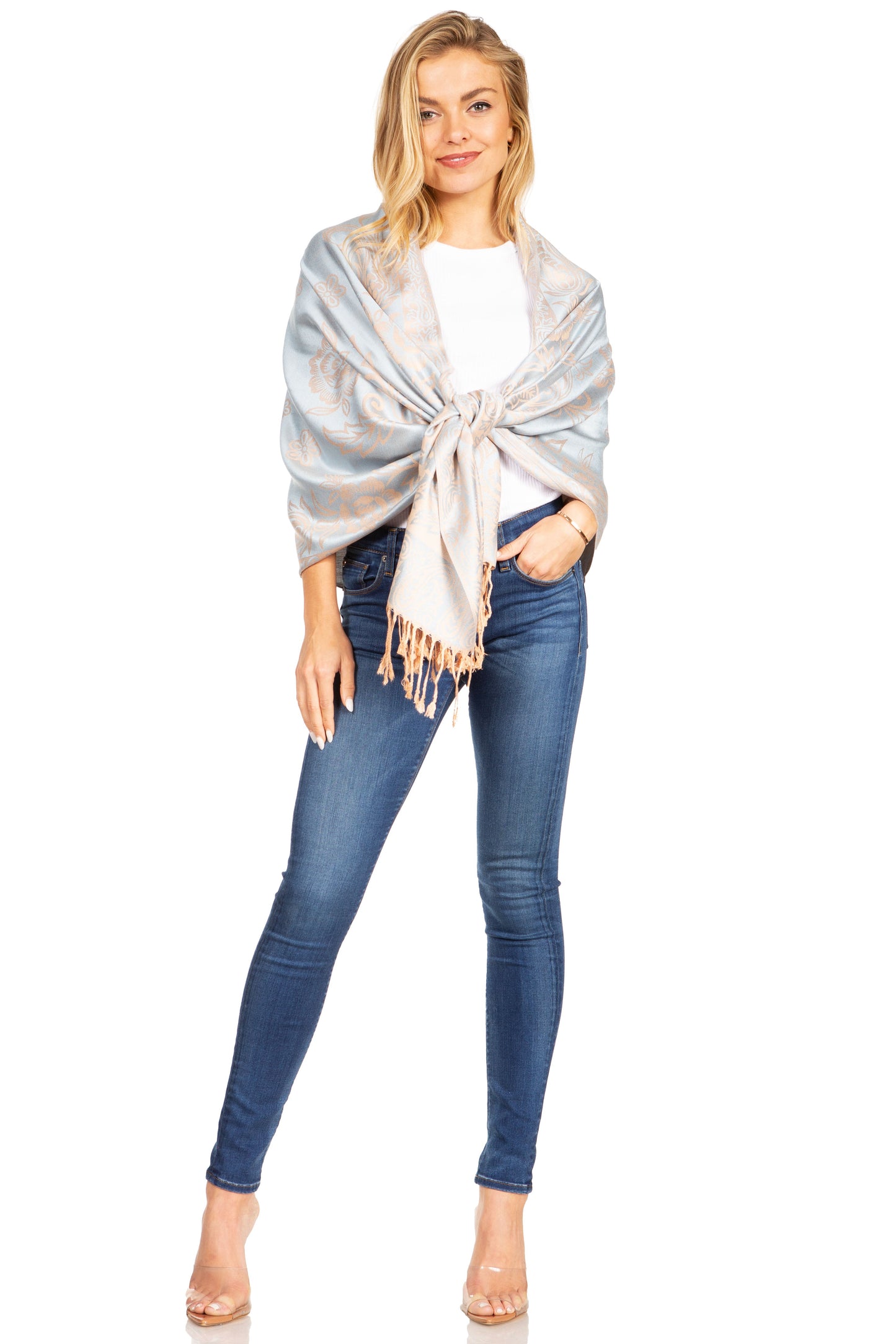 Sakkas Damari Women's Silky Soft Reversible Border Woven Pashmina Scarf Shawl Wrap - Concordia Style Boutique