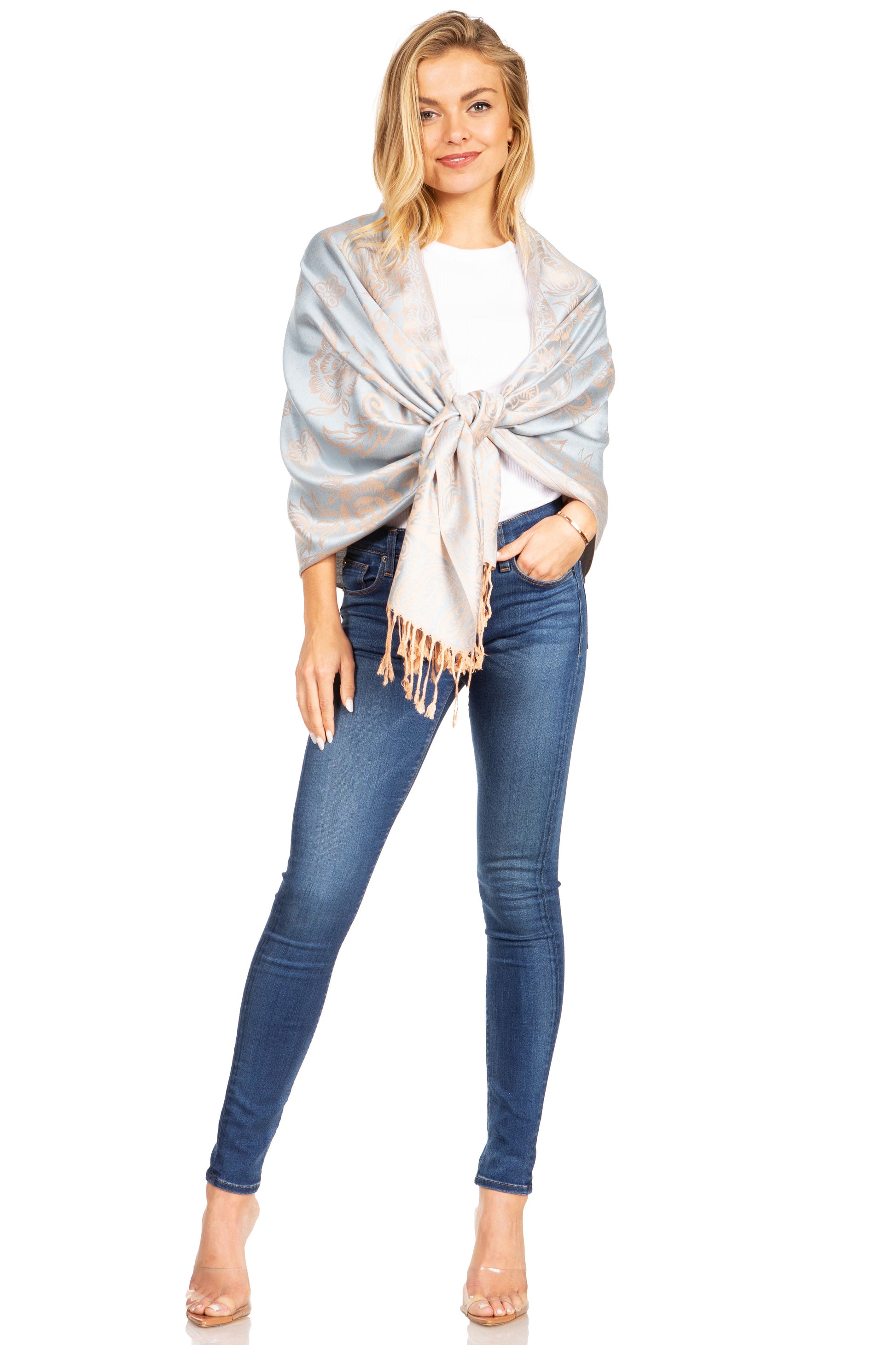 Sakkas Damari Women's Silky Soft Reversible Border Woven Pashmina Scarf Shawl Wrap - Concordia Style Boutique