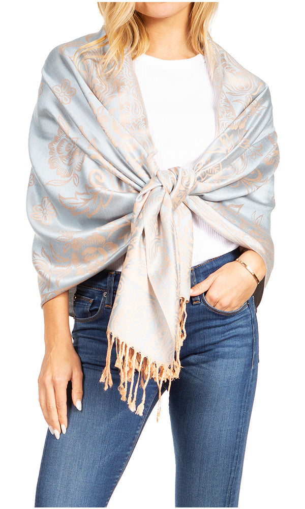 Sakkas Damari Women's Silky Soft Reversible Border Woven Pashmina Scarf Shawl Wrap - Concordia Style Boutique