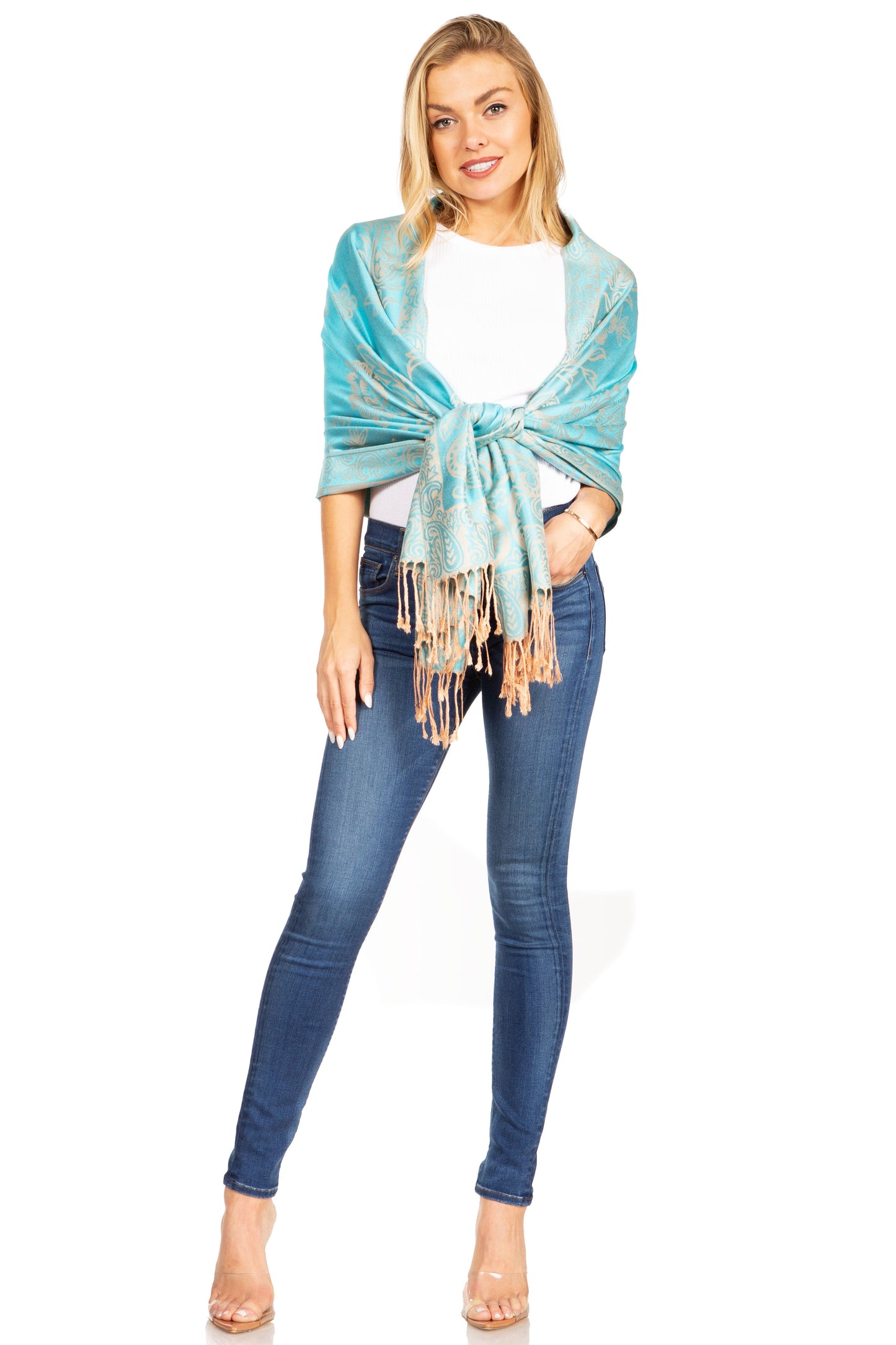 Sakkas Damari Women's Silky Soft Reversible Border Woven Pashmina Scarf Shawl Wrap - Concordia Style Boutique
