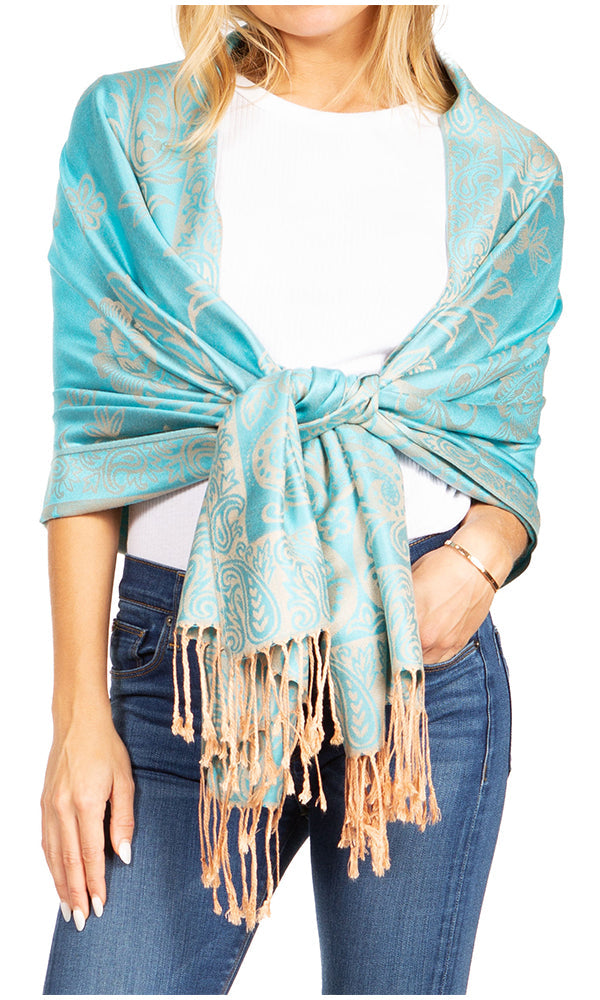 Sakkas Damari Women's Silky Soft Reversible Border Woven Pashmina Scarf Shawl Wrap - Concordia Style Boutique