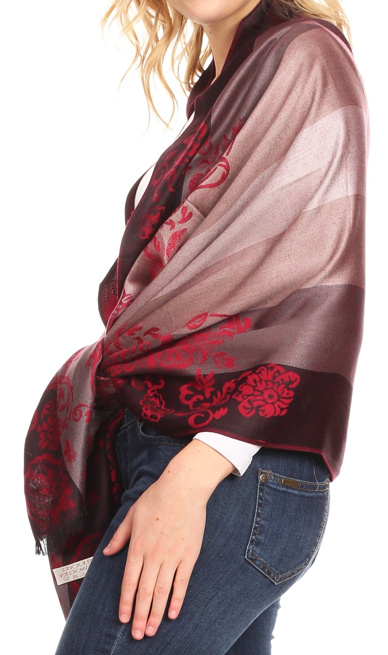 Sakkas Damari Women's Silky Soft Reversible Border Woven Pashmina Scarf Shawl Wrap - Concordia Style Boutique