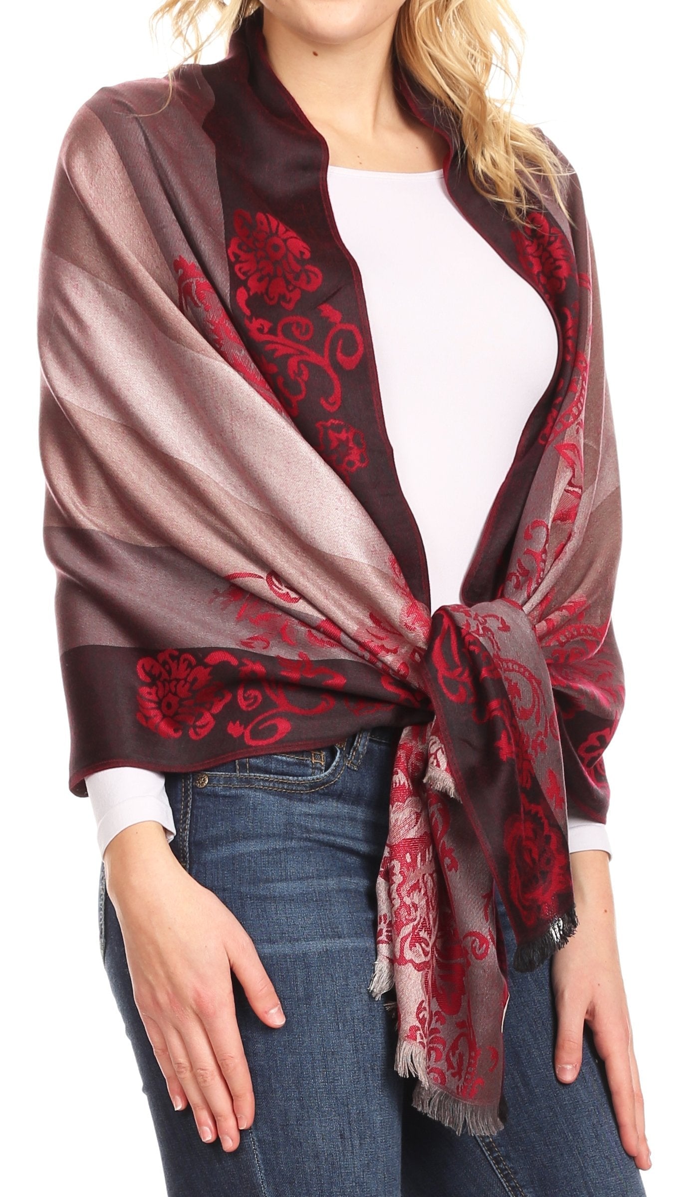 Sakkas Damari Women's Silky Soft Reversible Border Woven Pashmina Scarf Shawl Wrap - Concordia Style Boutique