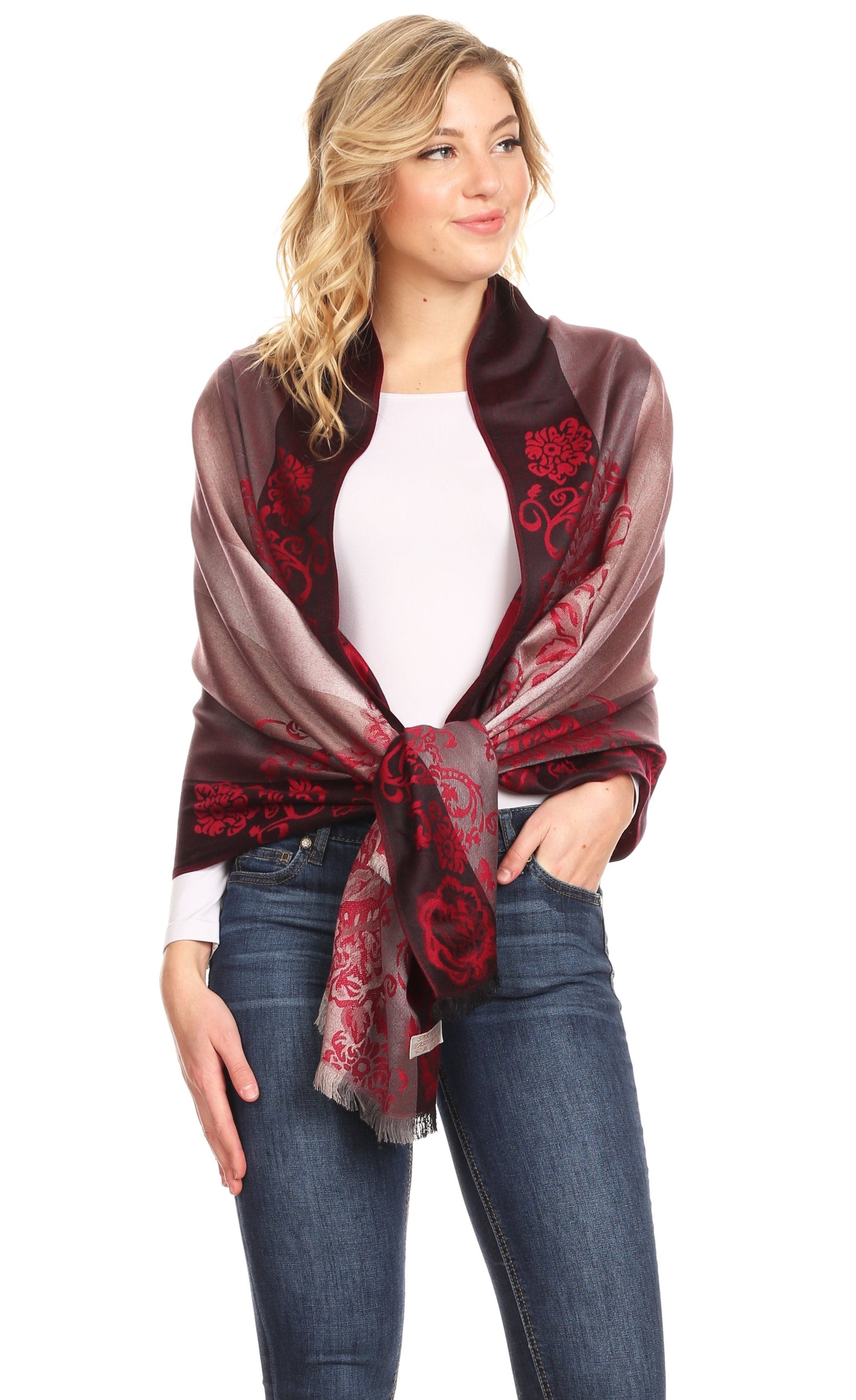 Sakkas Damari Women's Silky Soft Reversible Border Woven Pashmina Scarf Shawl Wrap - Concordia Style Boutique