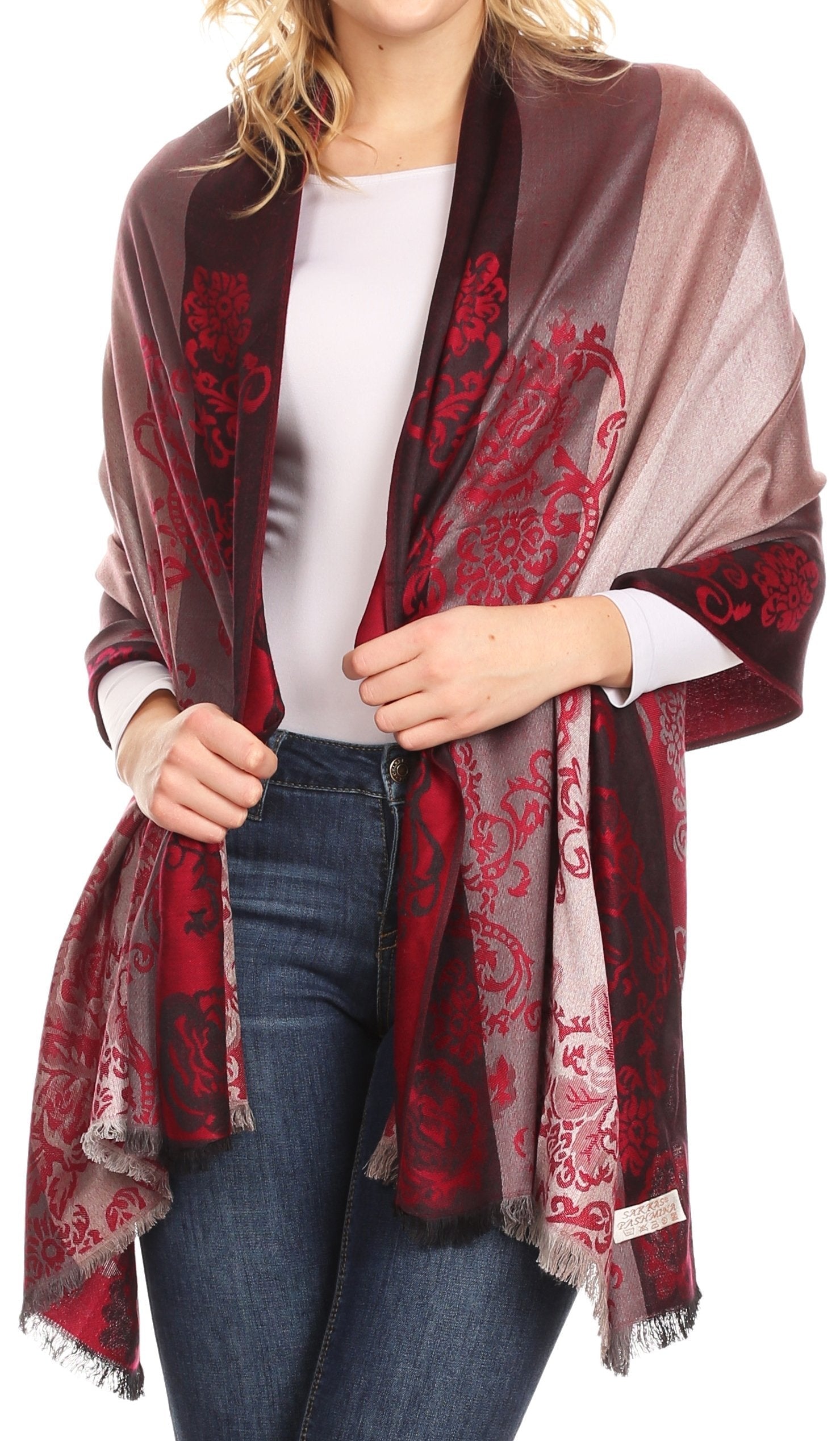 Sakkas Damari Women's Silky Soft Reversible Border Woven Pashmina Scarf Shawl Wrap - Concordia Style Boutique