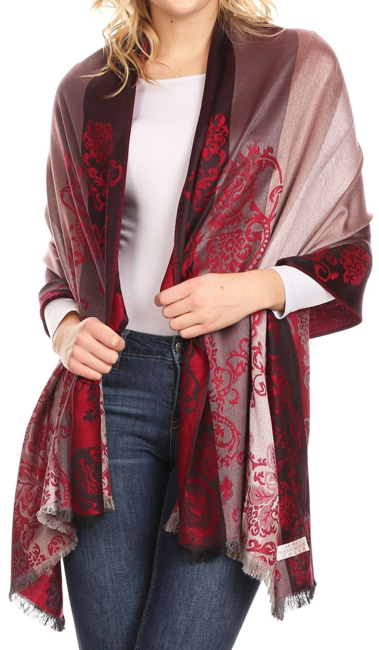 Sakkas Damari Women's Silky Soft Reversible Border Woven Pashmina Scarf Shawl Wrap - Concordia Style Boutique